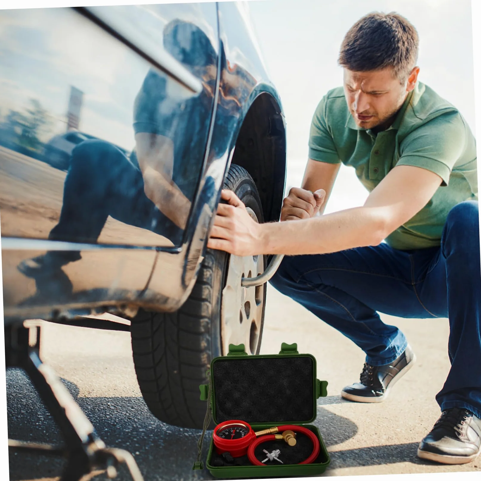 TOPBATHY Manómetro de Presión de Neumáticos para Coche, Medición Precisa en Latón y Goma, para Proyectos de Modificación de Automóvil