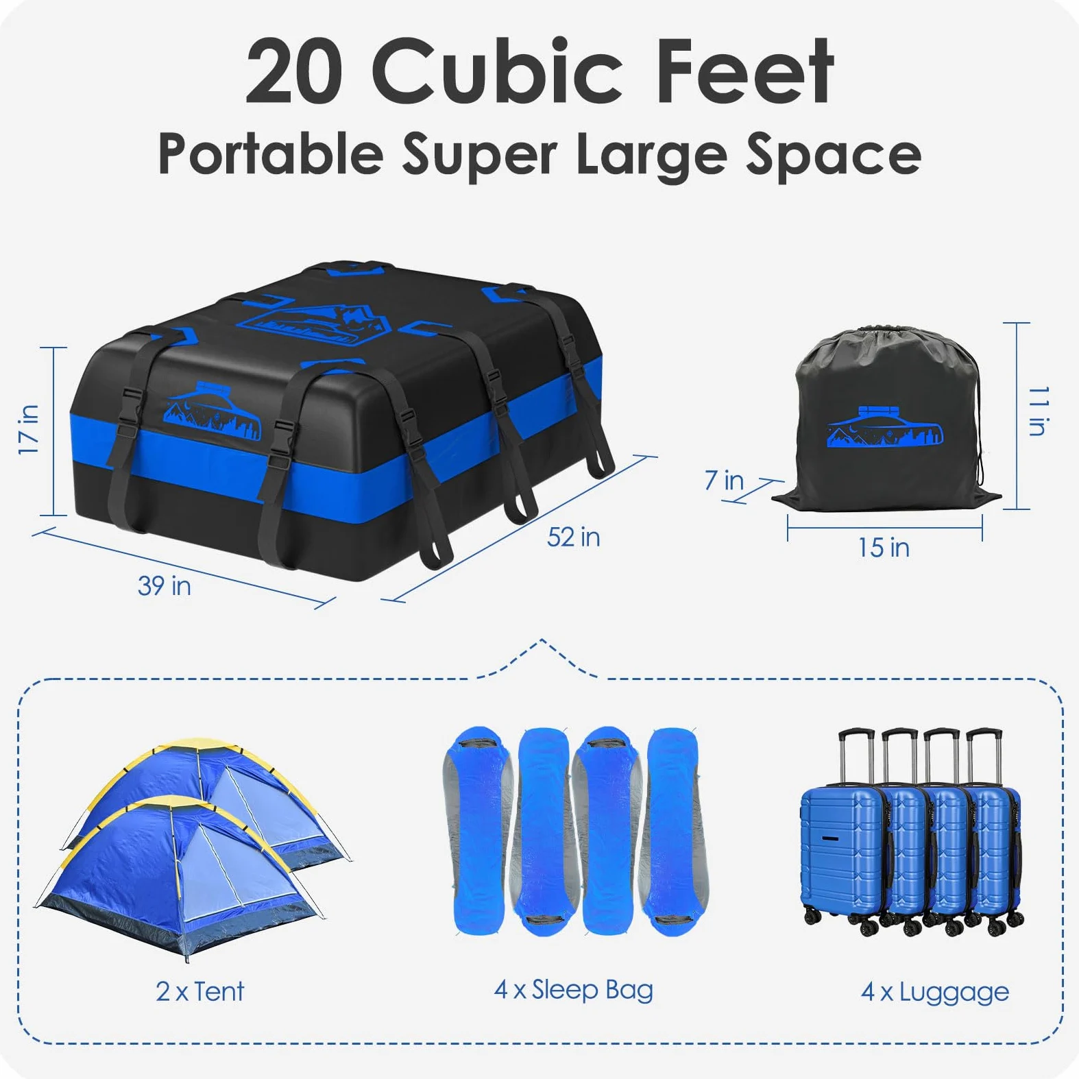 BOYUJK Bolsa de Techo para Coche 20 cúbicos/566 L, Bolsa de Techo Impermeable para Coche, no Necesita portaequipajes, Cofre de Techo para Coche con Alfombrilla Antideslizante y 6 Correas Resistentes,