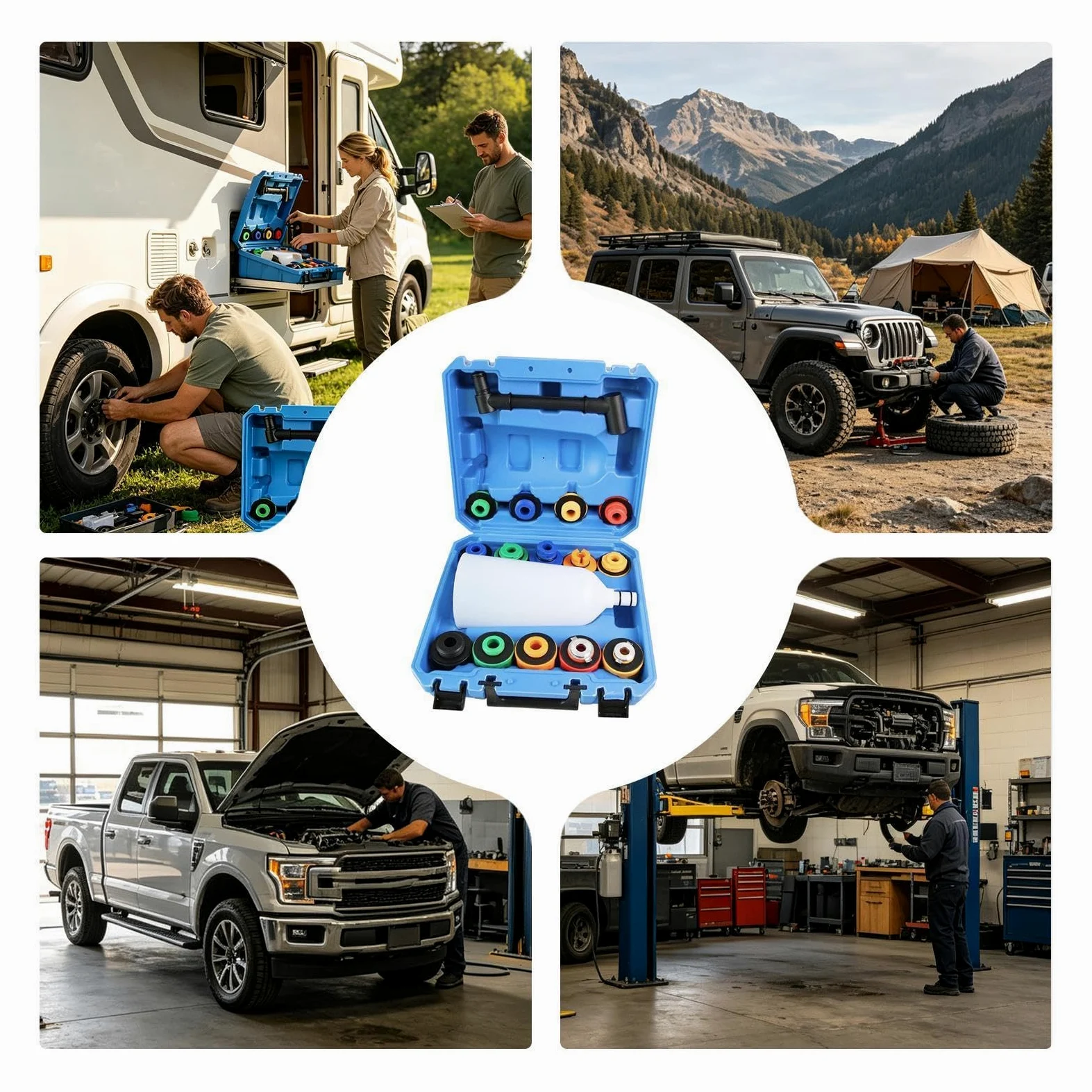 Embudos Automotrices 16 Piezas Llenador Universal Portátil Flexible | Kit llenado refrigerante radiador para coches, camiones, autocaravanas, lavado y reparación
