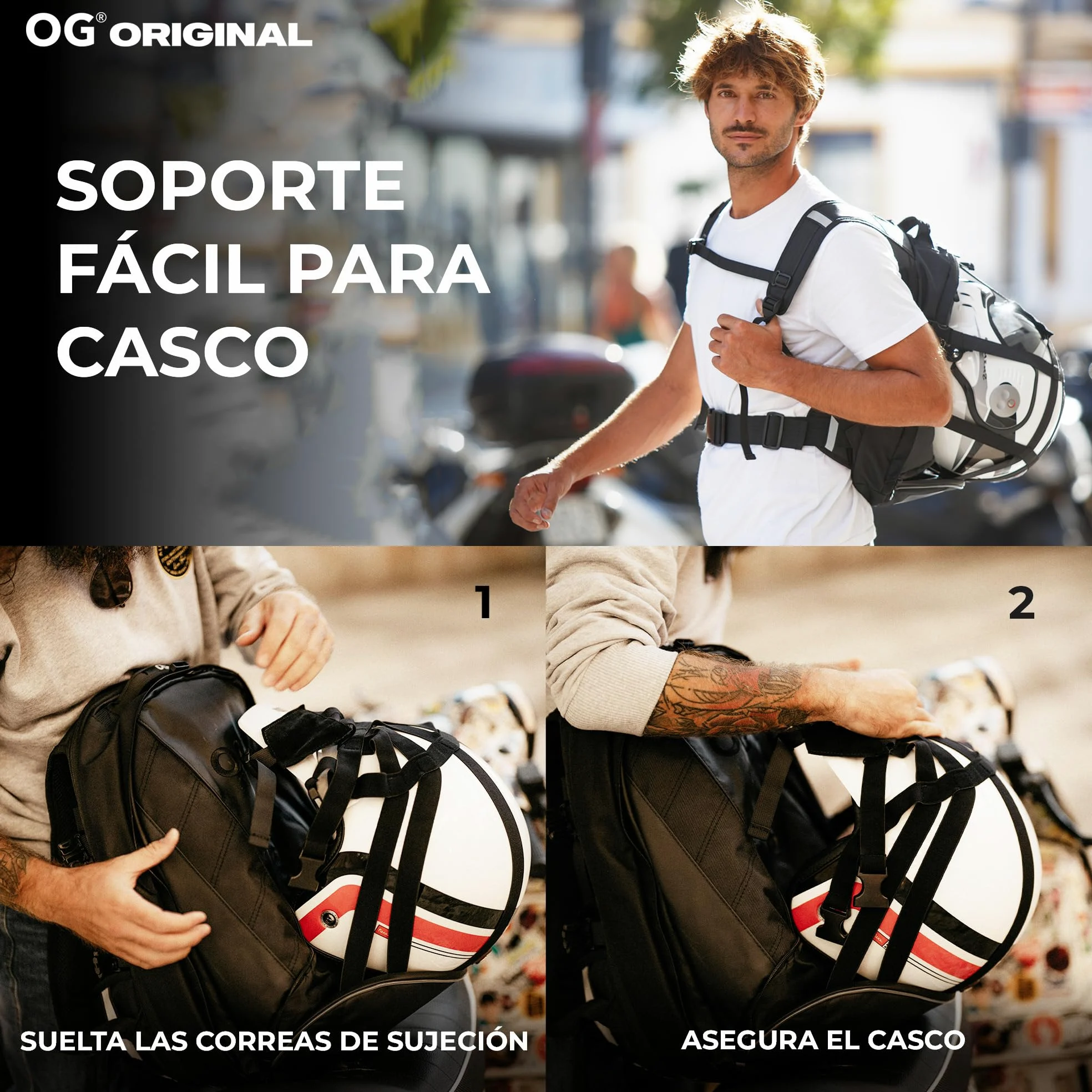 OG Original EZ-RiderPRO Mochila Moto Negra Expandible 28-35L, Bolsa Porta-Cascos Motorista, Correa Casco, Impermeable, Portátil, Reflectante