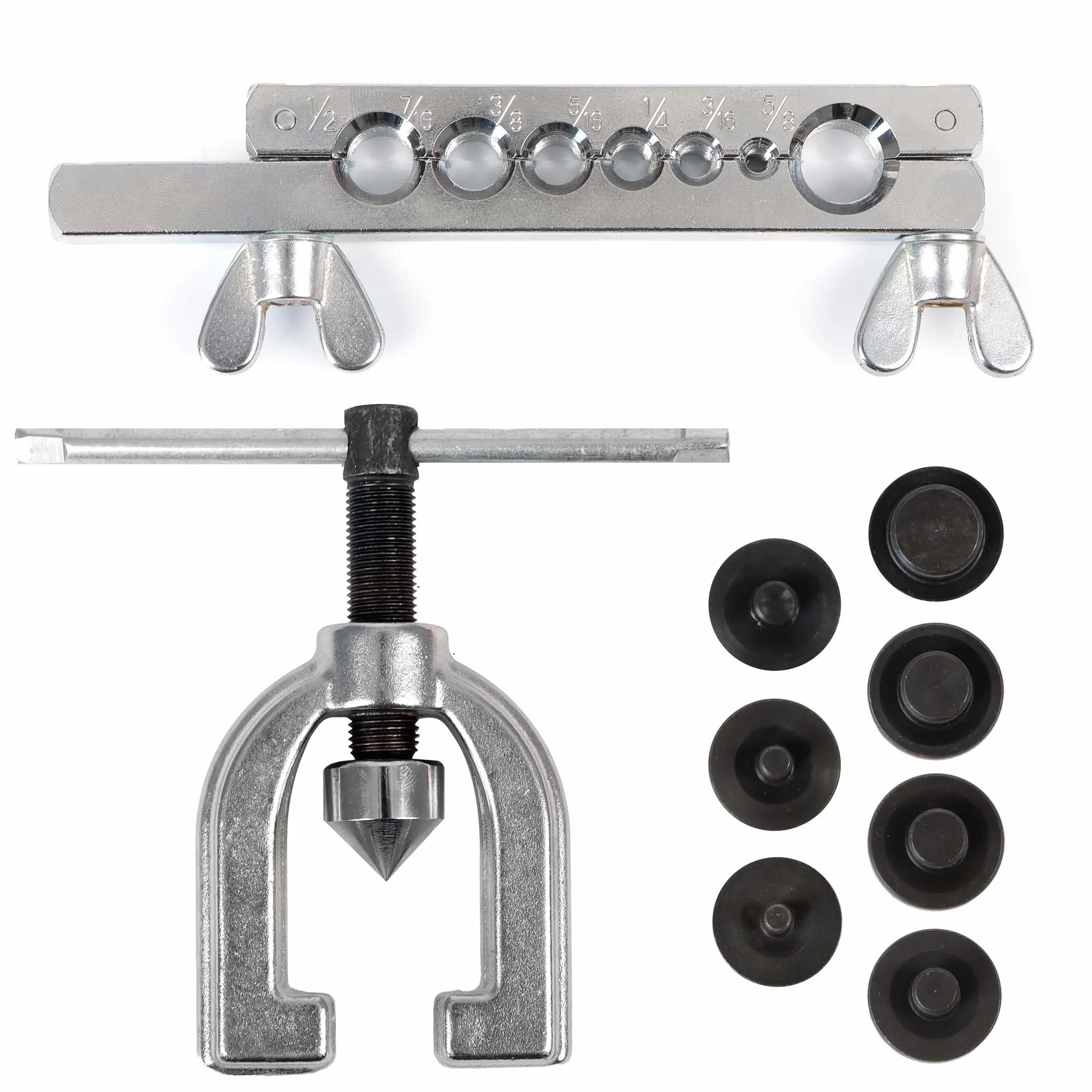 WilTec Herramienta para abocardar Tubos de Aluminio y Cobre, Doble 45° con mordazas y 7 Piezas de presión