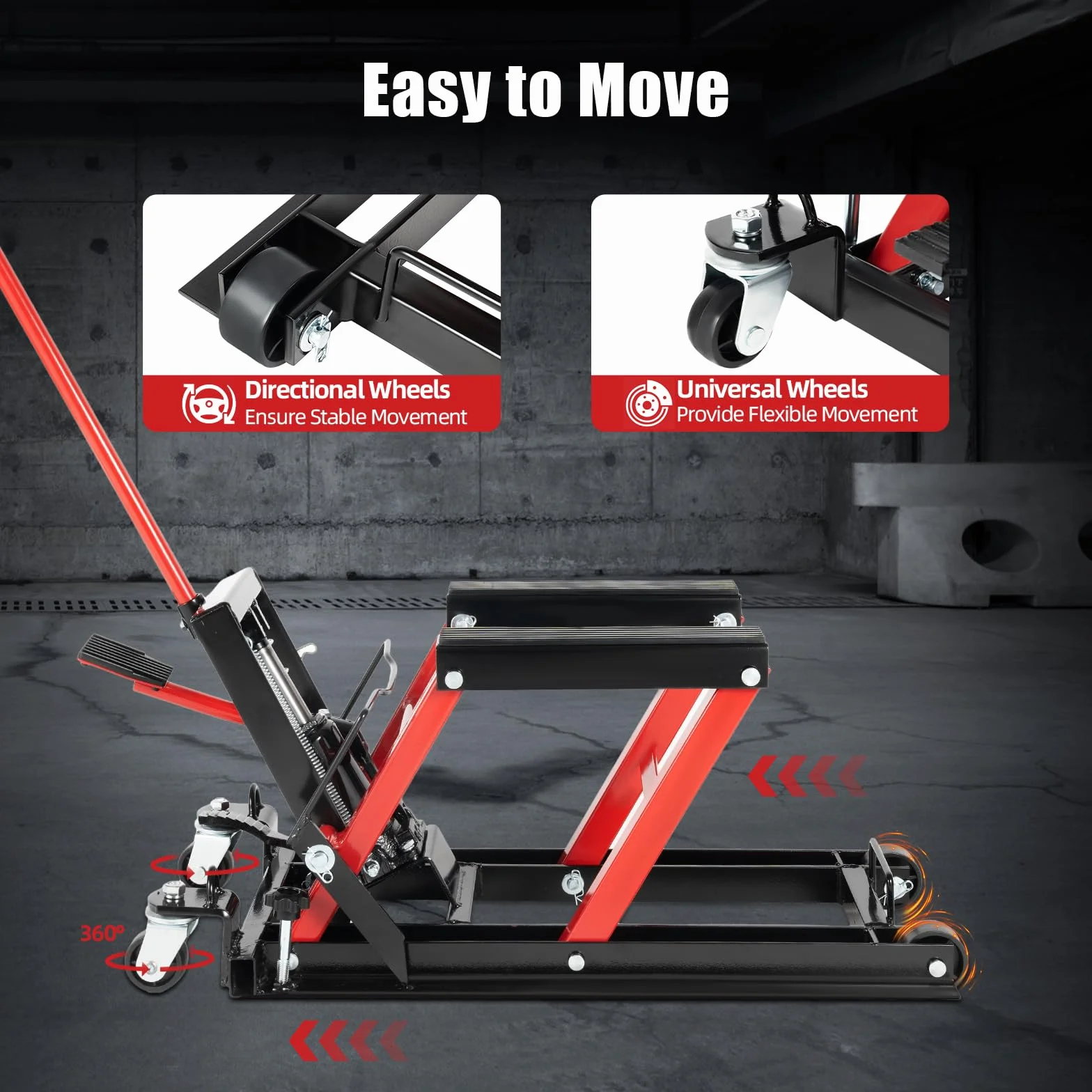 Elevador hidráulico para motocicleta, 680 kg, elevador hidráulico, con fundas protectoras, mantenimiento hidráulico de motocicletas, ATV, quad, plataforma elevadora hidráulica