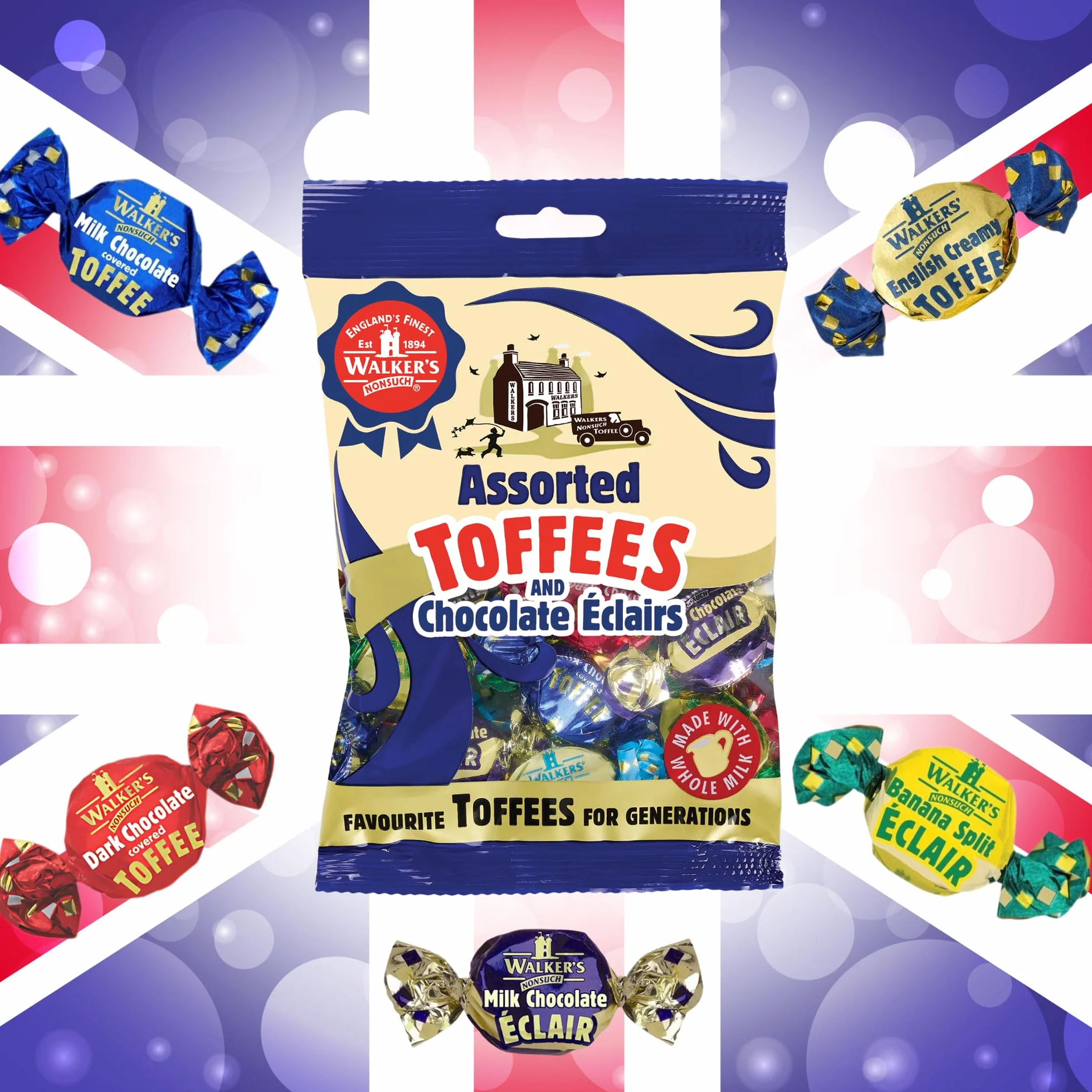 Walkers Assorted Toffees and Chocolate Eclairs Bag 150g