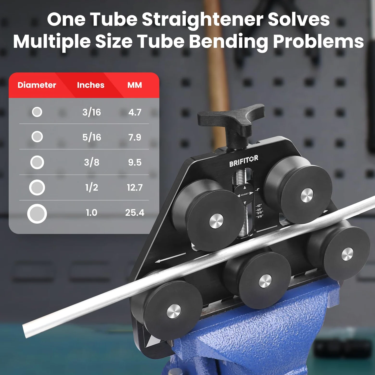 Enderezador de tubos, enderezador de línea de freno para tubos curvados o en espiral de aluminio de acero inoxidable suave de 3/16 a 1.0 pulgadas de diámetro. Con llave AN roja para proyecto