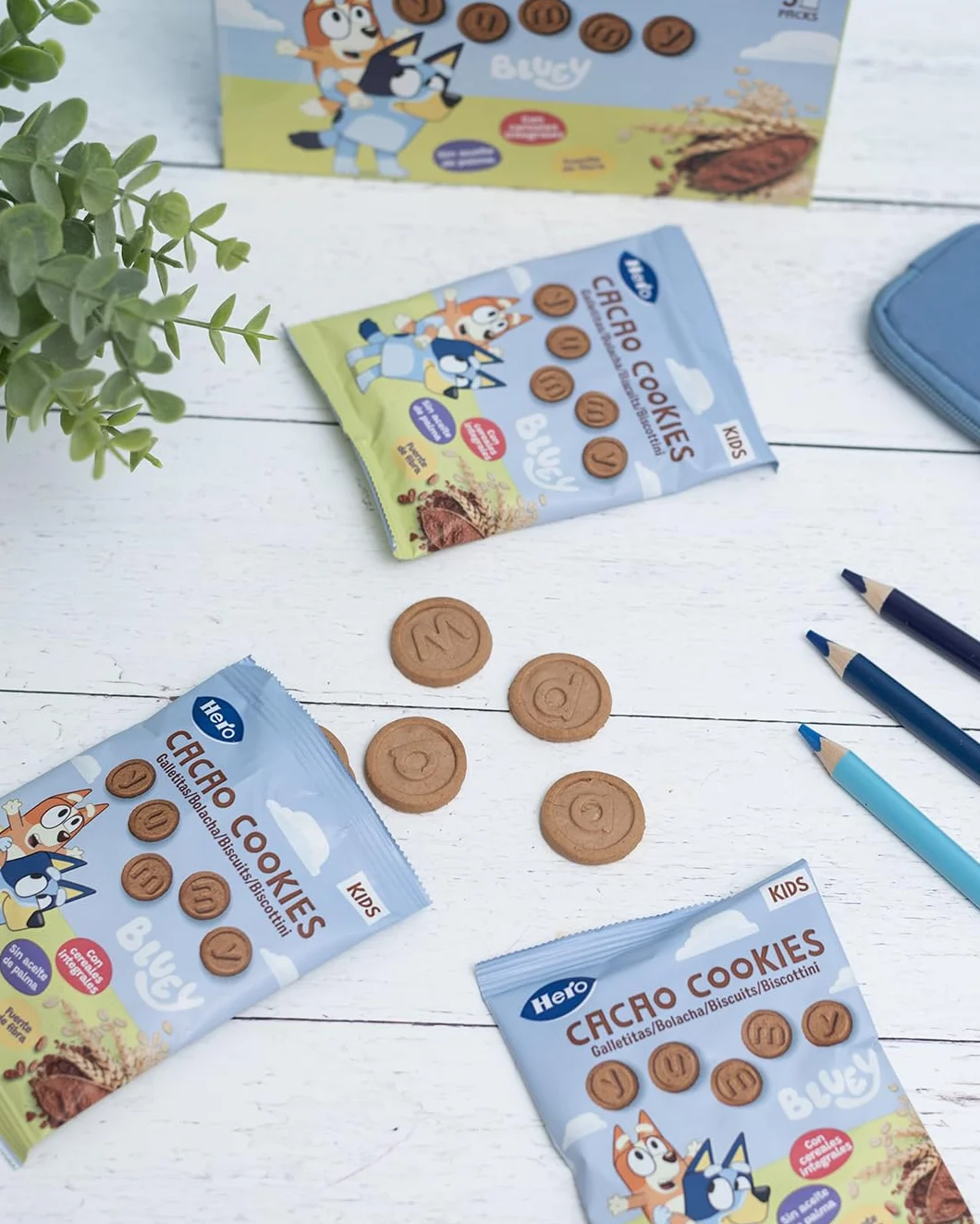 Hero Solo Galletas Infantiles de Cacao Bluey Snack Cereales Integrales Zumo de Uva Fibra 100g x 6uds