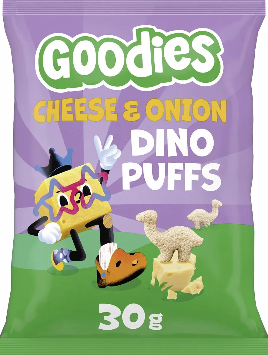 Dino Puff Snack para Niños Queso y Cebolla Horneado con Trigo Integral y Queso Cheddar 30g