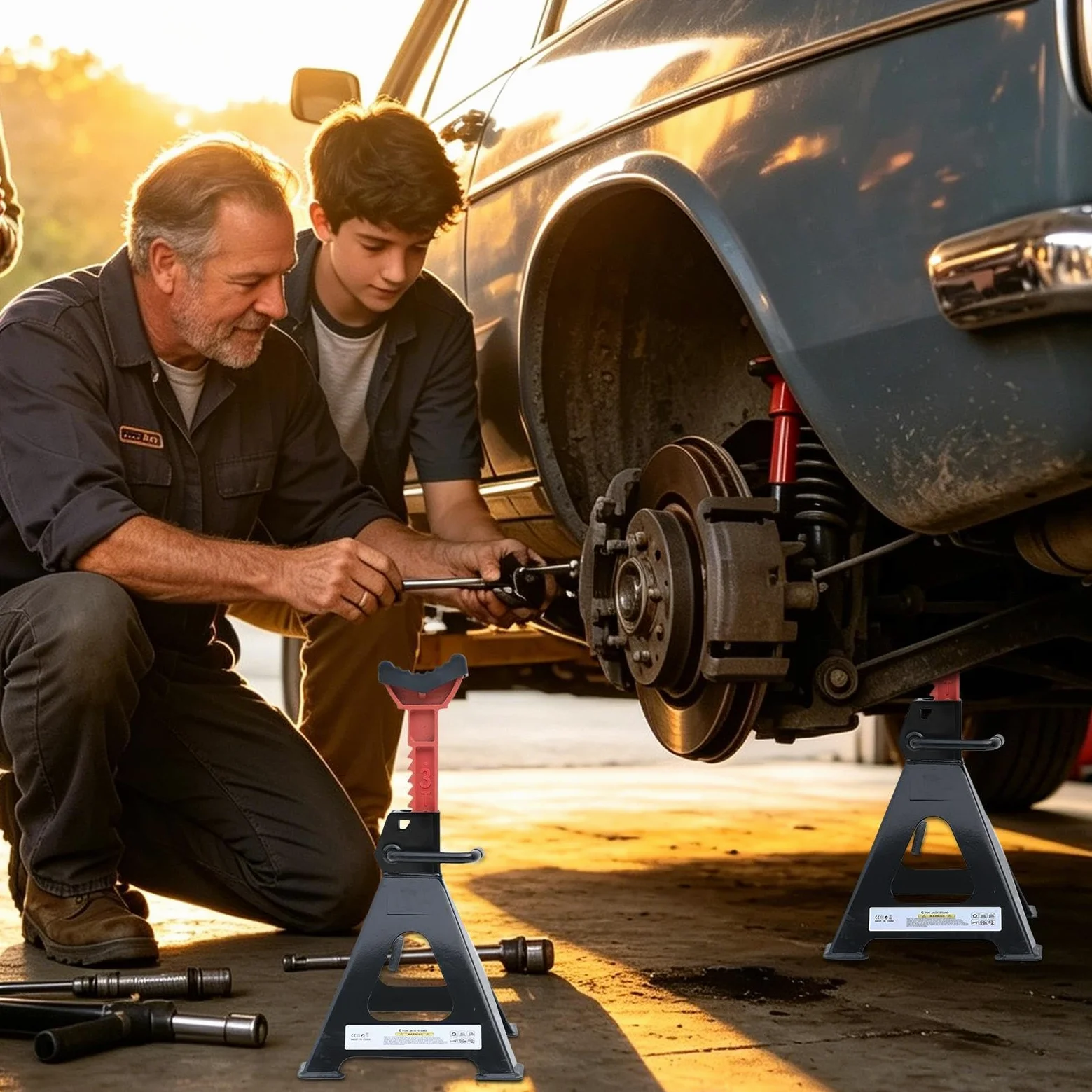 Soportes de Gato para Camión Caballete Ajustable con Bloqueo 3/6 Toneladas | Soporte Altura Ajustable Para Remolques Camiones Vehículos Automoción SUV Motocicletas Garaje