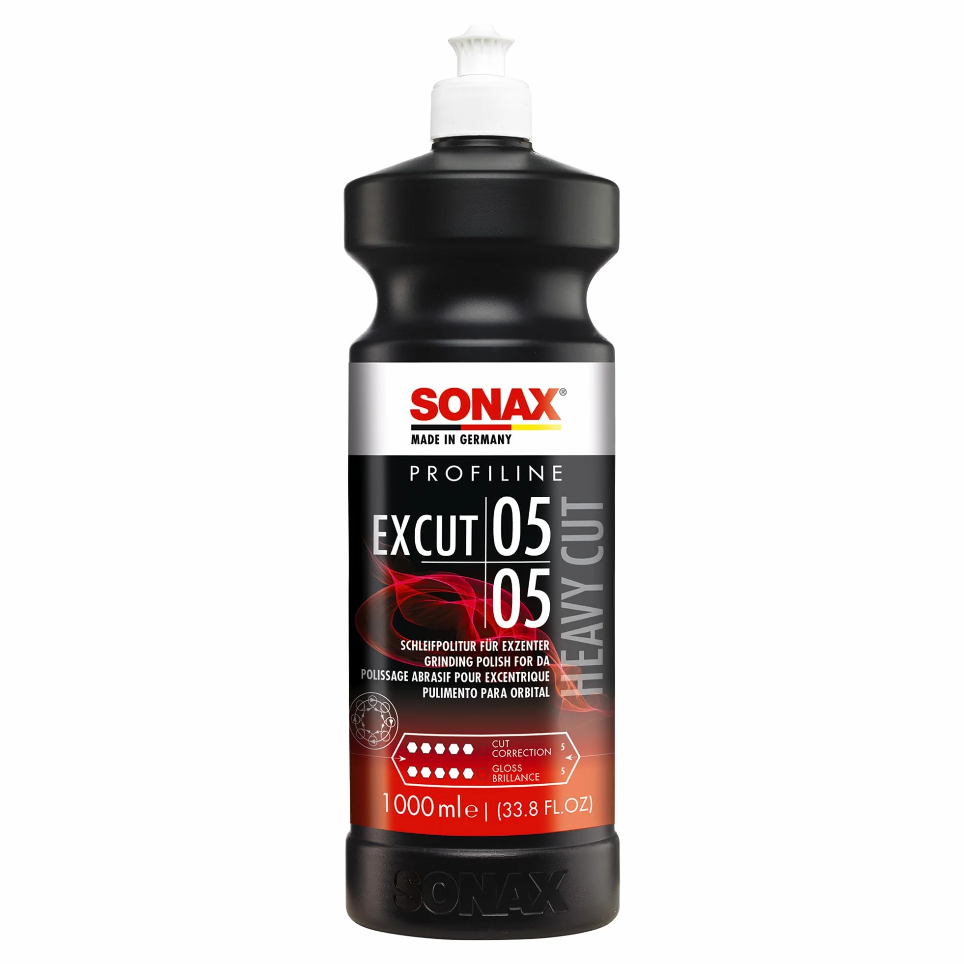 SONAX PROFILINE ExCut 05-05 (1L) pasta de lijado abrasiva | Para pulidoras excéntricas en combinación con la almohadilla de lana híbrida. Elimina las zonas lijadas de hasta P1500.