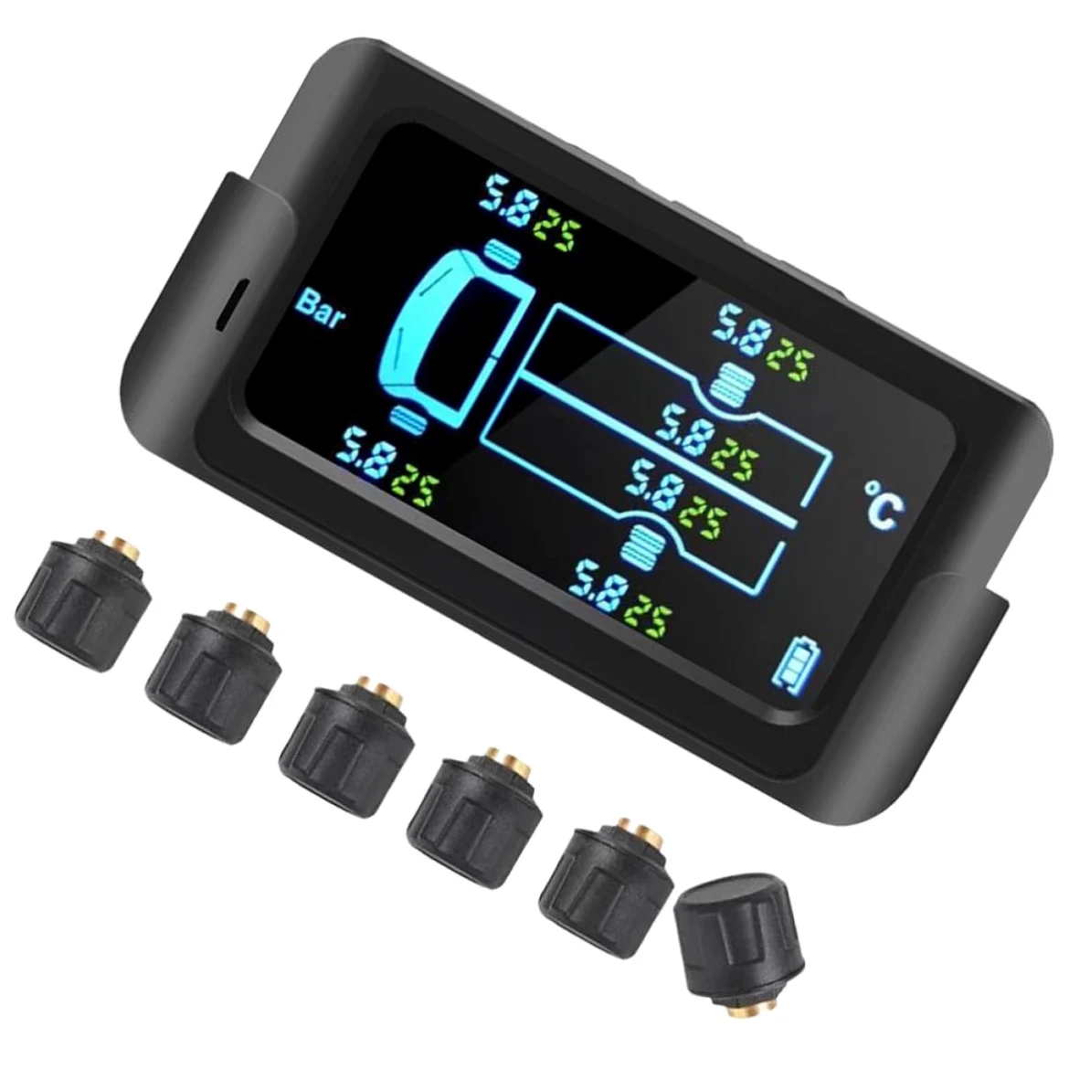 Lurrose Sistema de Monitoreo de Presión de Neumáticos Solar para Camiones y Autocaravanas Pantalla a Color de Alta Definición y Sensores Externos para 6 Ruedas en Real