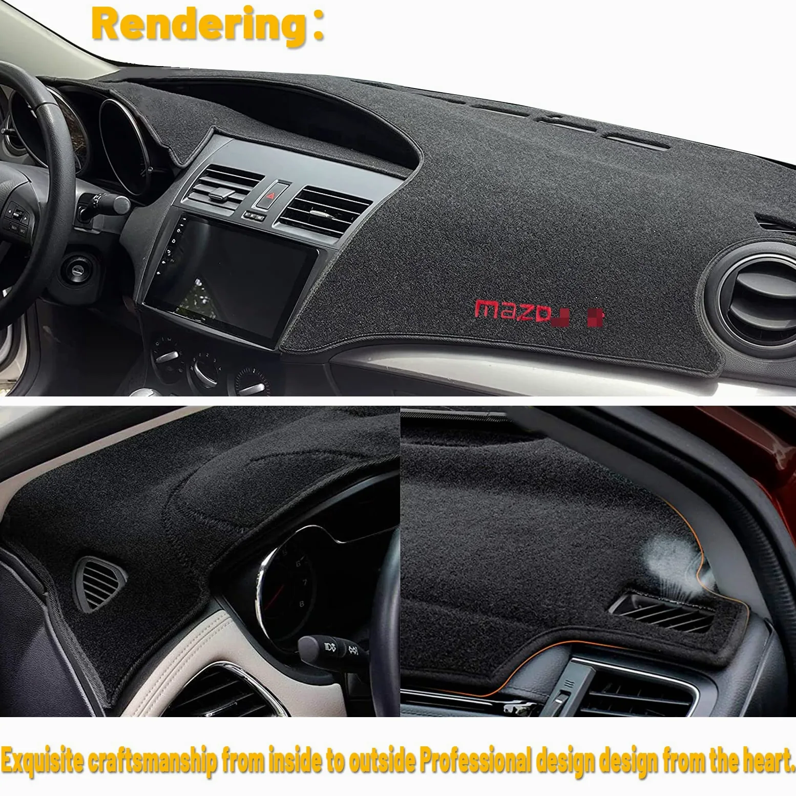 Alfombrilla Antideslizante para salpicadero Compatible con Mazda 3 2010 2011 2012 2013 Protector Solar (Borde Negro)