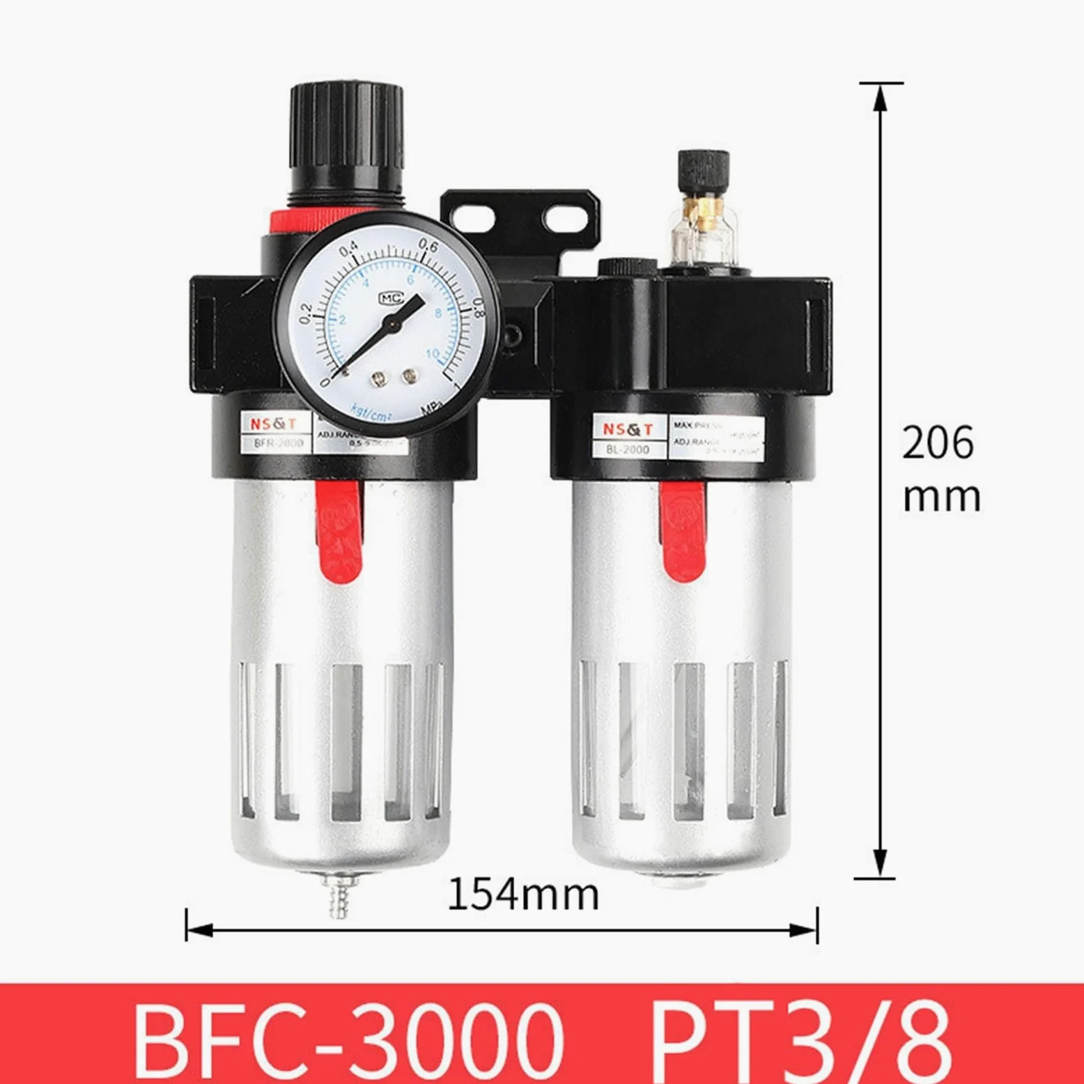 Procesador de Aire BFC2000 Válvula Reductora de presión neumática Válvula reguladora Filtro Separador de Aire, Aceite y Agua BFC3000 4000(BFC2000)