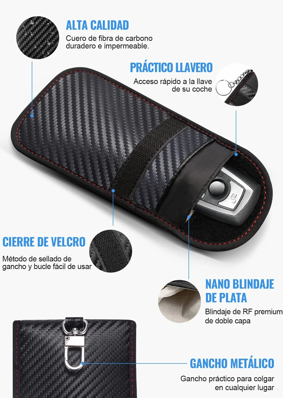 lanpard 2PCS Mini Bolsa Faraday para Llaves de Coche, Funda Bloqueo de Señal de Seguridad Anti RFID/WiFi/gsm/LTE/NFC Protección Antirrobo (Fibra de Carbono)
