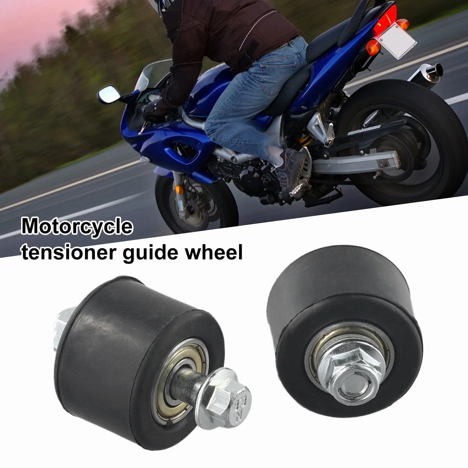 2 rodillos de cadena de motocicleta de 8 mm para YFM350 YFZ350 para BANSHEE, rueda guía superior inferior con pernos y juntas, material de goma, color negro
