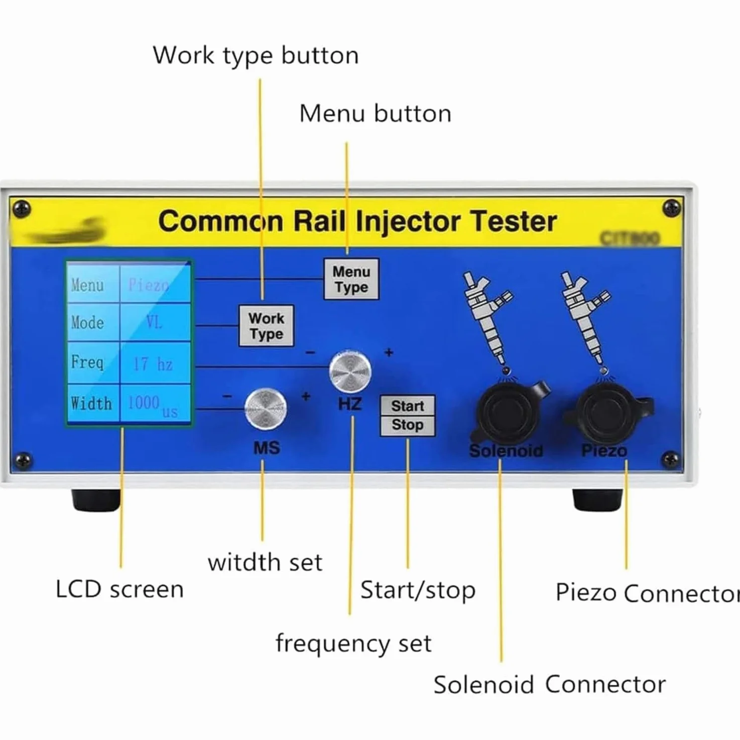 Common Rail - Comprobador de inyector con validador, frecuencia ajustable y ancho para diagnóstico automotriz