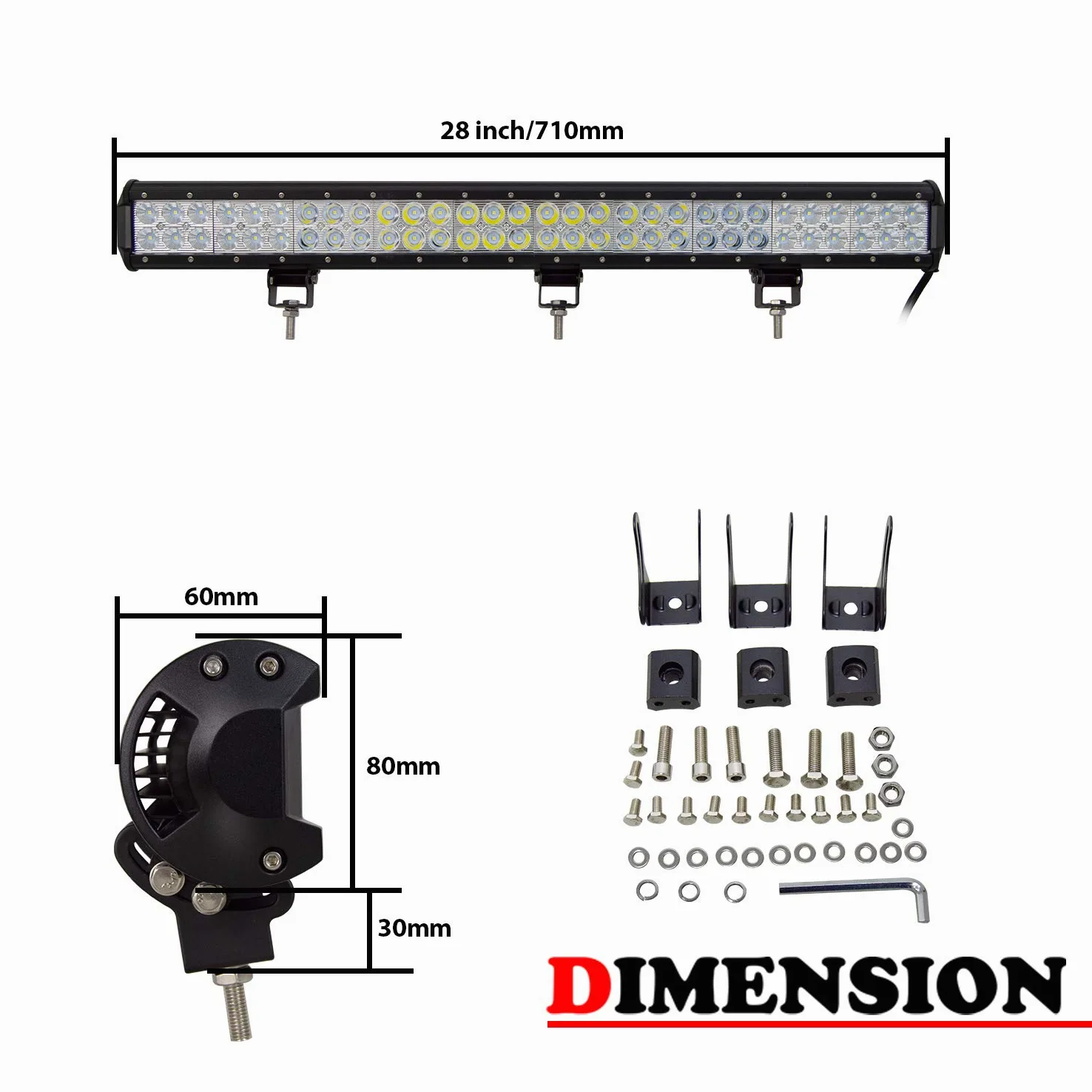 Barra Led 4x4, SKYWORLD 71 cm 180W Barra de luz LED de Trabajo con 12V Arnés de Cableado Faro Led Focos Led Barras Led Trabajo para Coche Tractor SUV ATV UTV Camion Barco Todoterreno