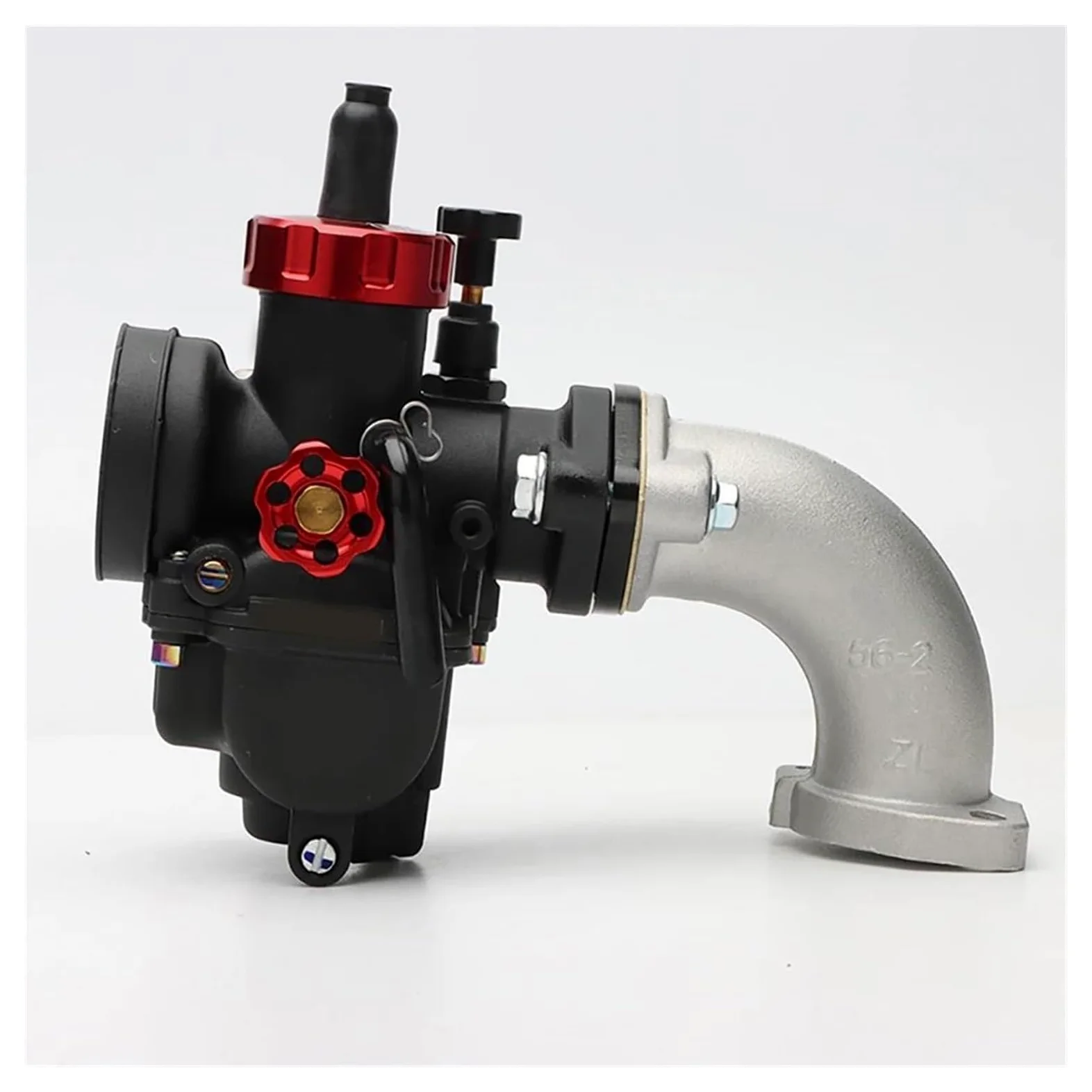 2T 4T Kit De Carburador para Motocicleta con Brida PE Y Tubo Entrada Curva Juego Codos Aire Frío Inyectores Carburador Repuesto Moto(22mm Black Kit)