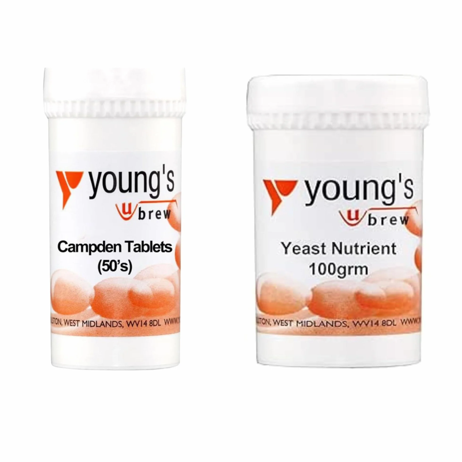 Young's Campden Tabletas y nutrientes de levadura, paquete de 2, 50 tabletas, 100 g para hacer vino y sidra casera