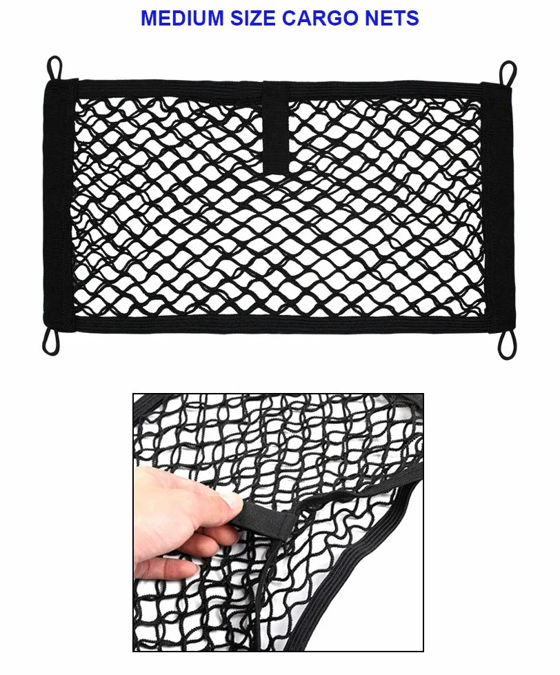 JAVOedge [Paquete de 2] Red de Bolsillo de Malla elástica de Almacenamiento para Coche, Maletero, RV, Barcos, hogar con 8 Tornillos de Montaje y Ganchos Integrados
