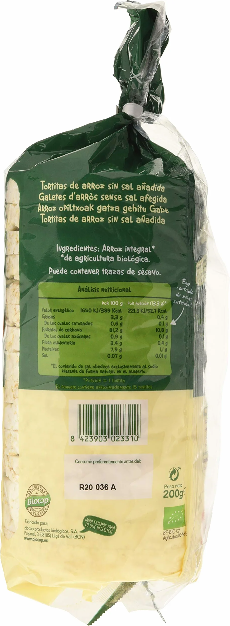 Biocop Tortitas Arroz S/Sal 400 g