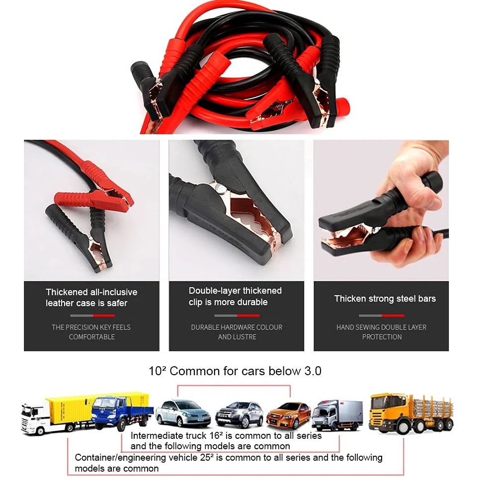 Cables de Refuerzo de Servicio Pesado Cables de Arranque - Cables de Refuerzo para batería - Cables de Refuerzo aislados - Cables de Arranque para automóvil Furgoneta Camión - 2,5 Metros, 8 mm2,2,5