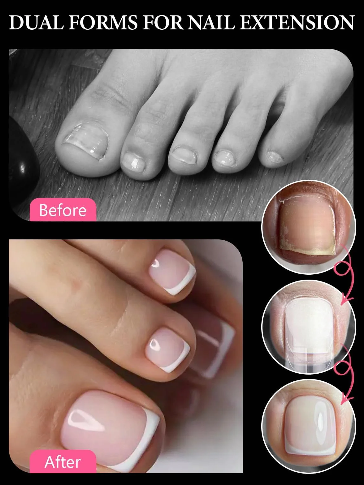 TOROKOM 120PCS Formas para Gel Poly de Uñas de los Pies, Extensiones para Pedicura, Molde Reutilizable