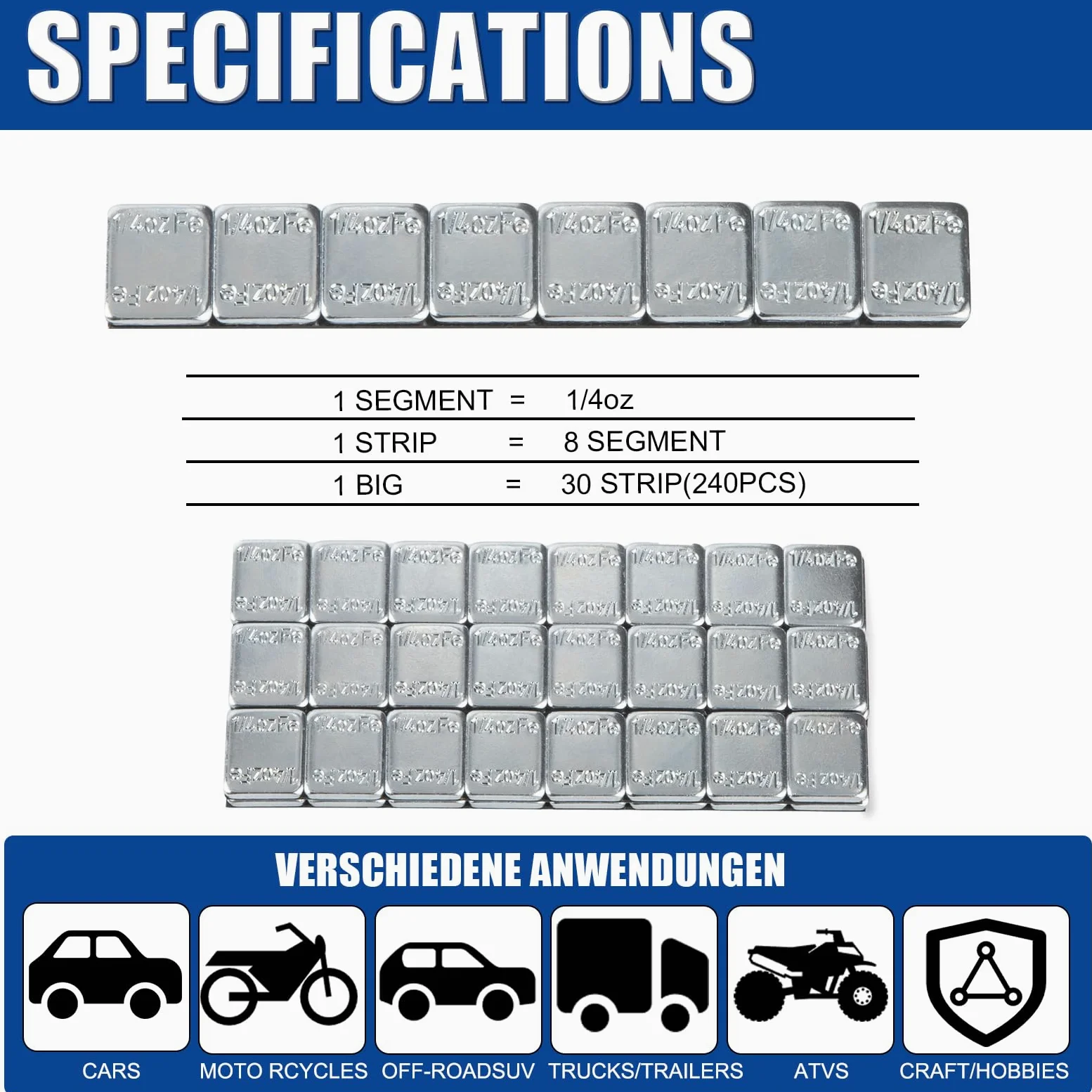 JiiinMiiin Pesos de Rueda mejorados de 1/113.4 g, 7.1 g, 240 Unidades de Pesos Adhesivos para Ruedas, 60 onzas/Caja, Autos/Camiones/SUVs/Motocicletas