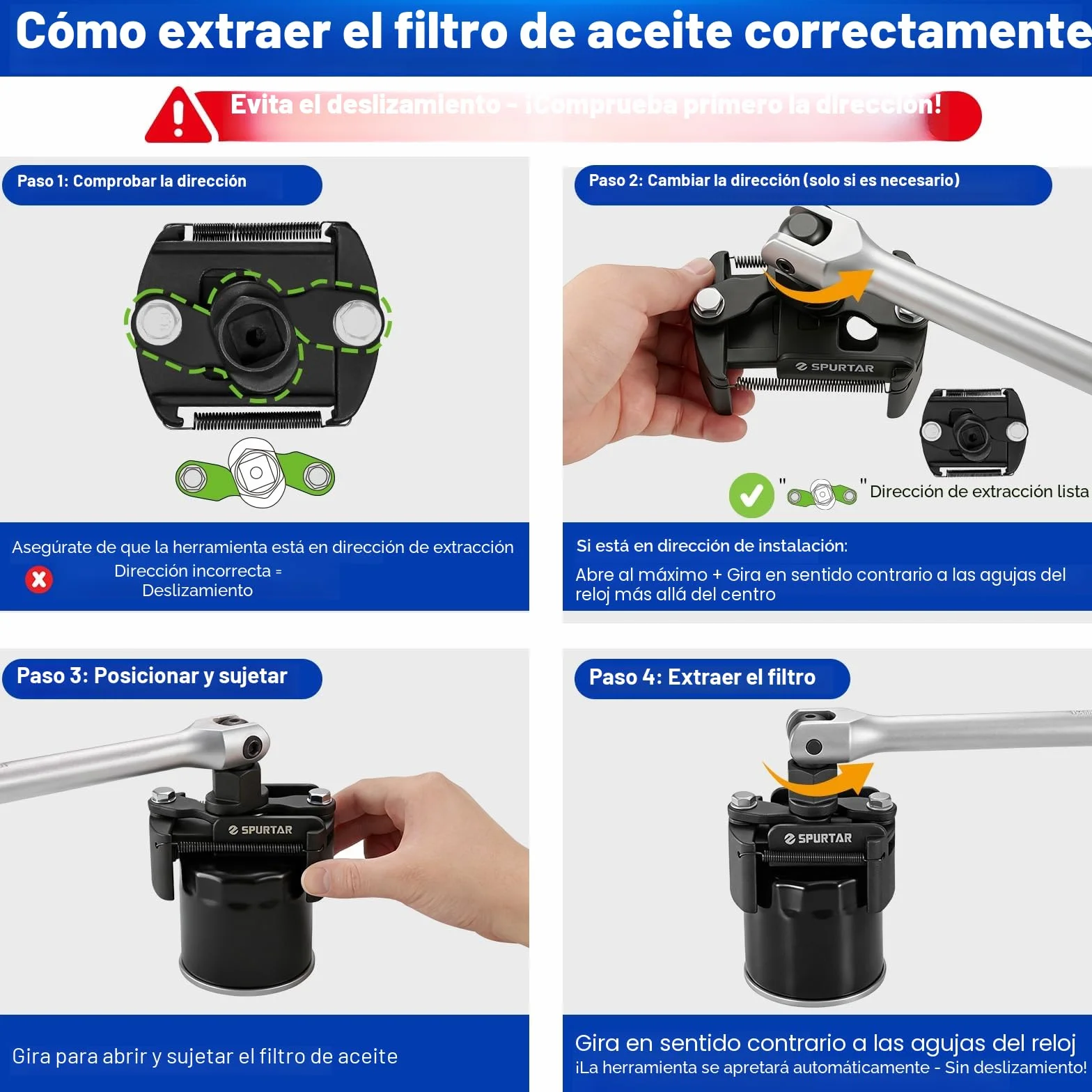 Spurtar Llave Filtro Aceite Coche 60-80mm herramienta de extracción de filtro de aceite ajustable, herramienta universal perfecta para filtros de cambio de aceite pequeños y medianos