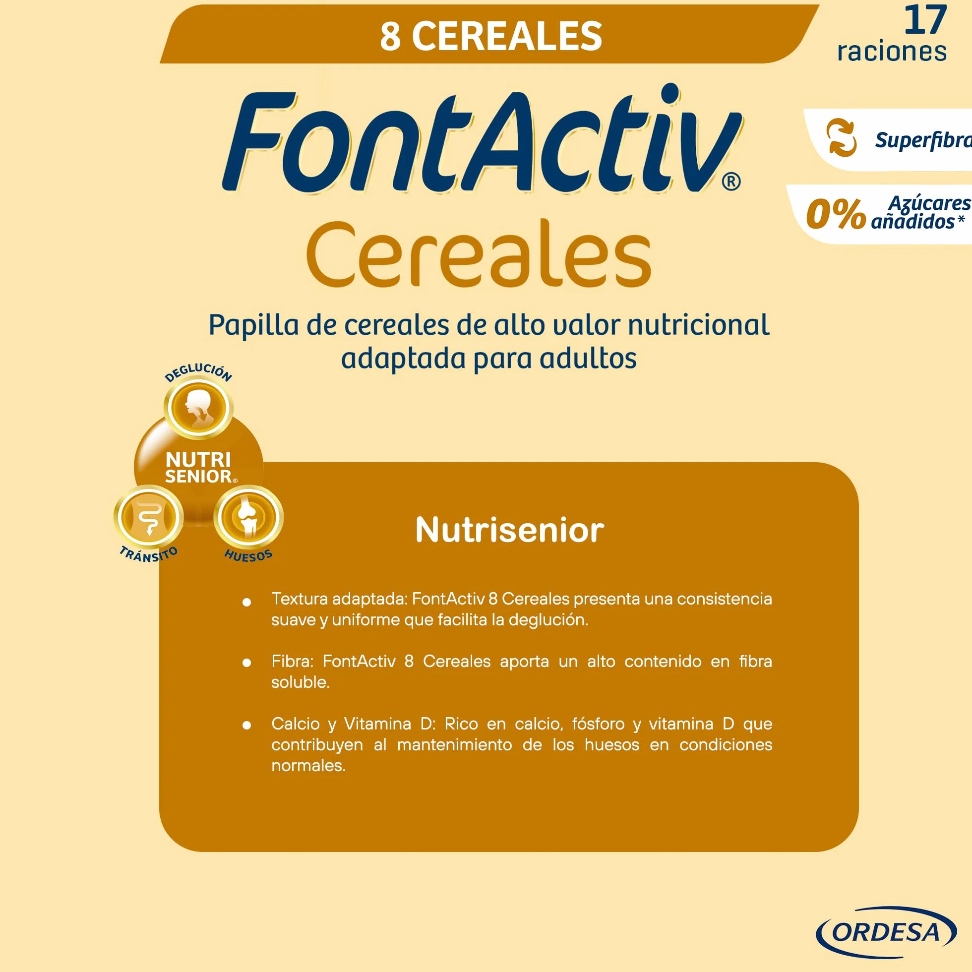 FontActiv 8 Cereales 500g Papilla Cereales Adultos Mayores Arroz Avena Maíz