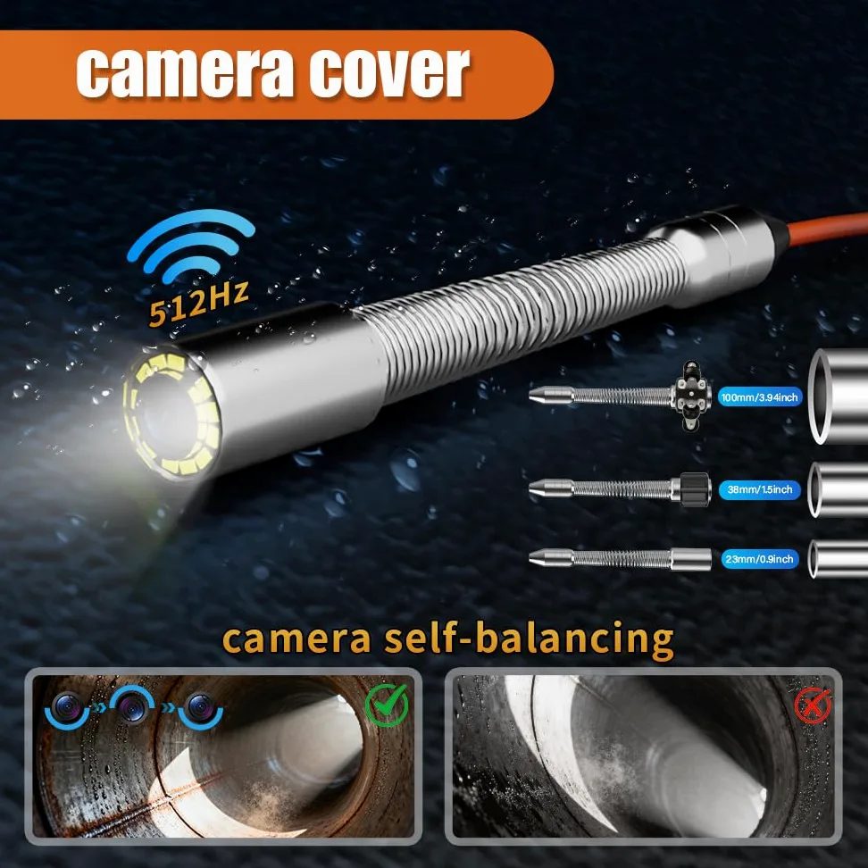 AHD 9"Borescope,Endoscopio Industrial,Camara Inspeccion Tuberias,Sonda Acero Inoxidable 23mm,Contador Metros,Transmisor 512HZ Autoequilibrado,12 Lamparas LED Blancas,Inspeccion Tuber(Size:50 M/164 FT)