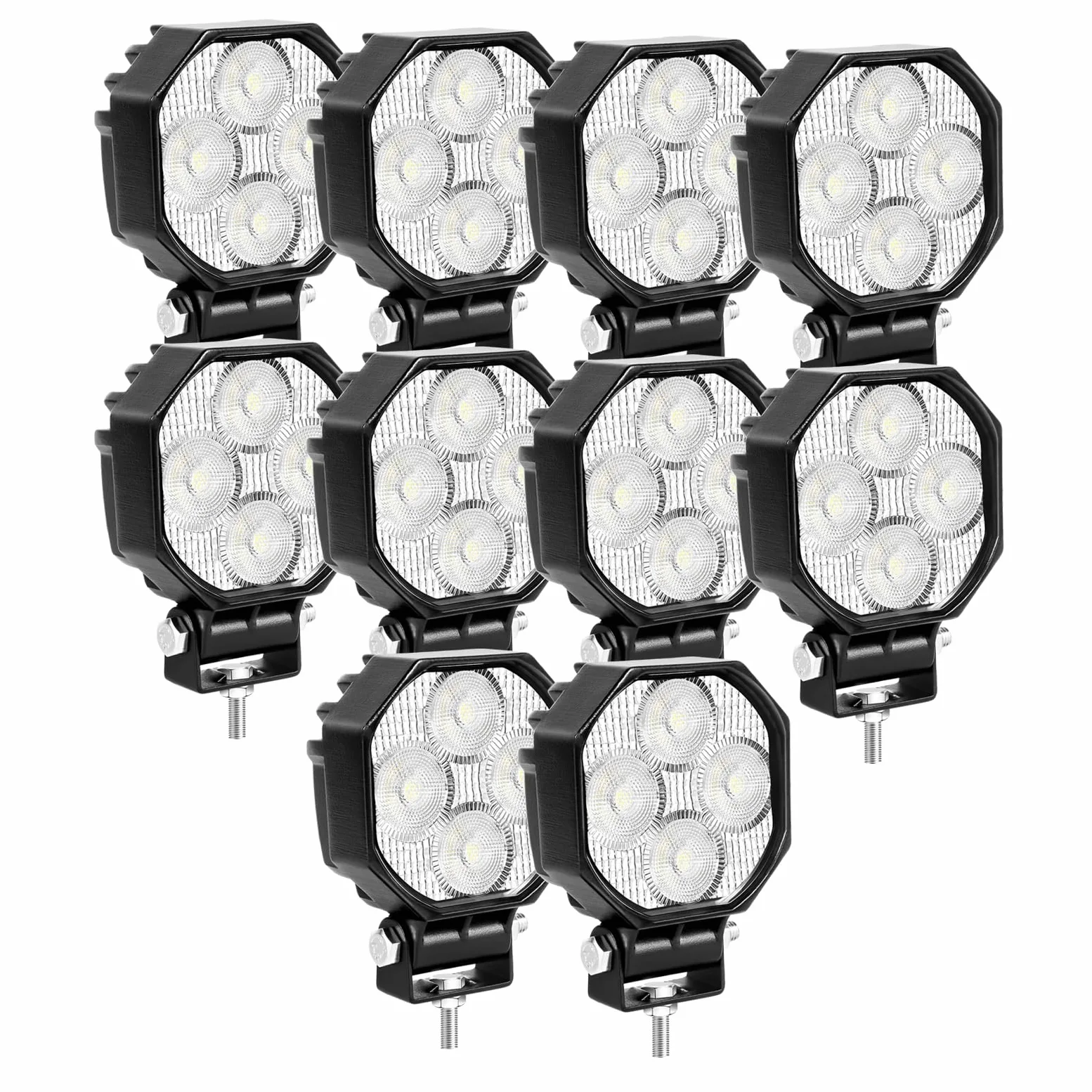 AUXTINGS 10 Piezas 7 cm Lámpara de Trabajo LED inundación,16W 1600 lúmenes | 6000K blanco Barra de luz LED vehículos todoterreno, camiones SUV 4x4 tractores y faros antiniebla,impermeable