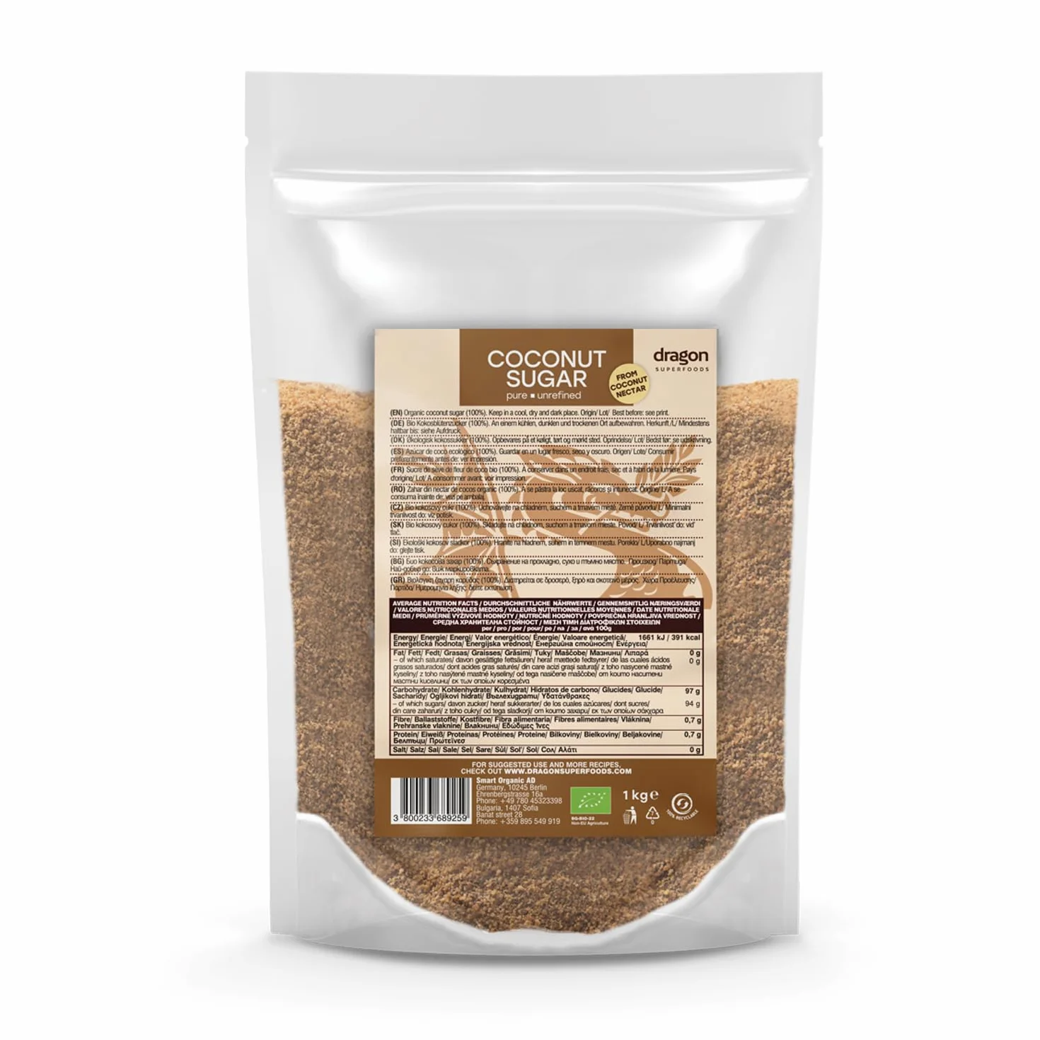 Dragon Superfoods Azúcar de Coco Orgánico Bio Vegano Sin Gluten 1kg
