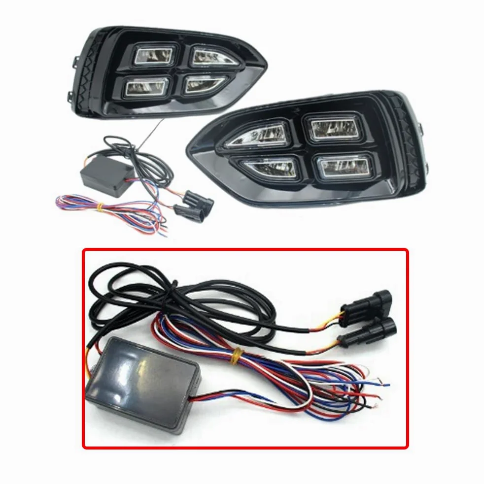 Riloer Luces diurnas LED color ámbar y blanco, faros antiniebla DRL, resistentes al agua, compatible con Hyundai Accent 2017-2018.