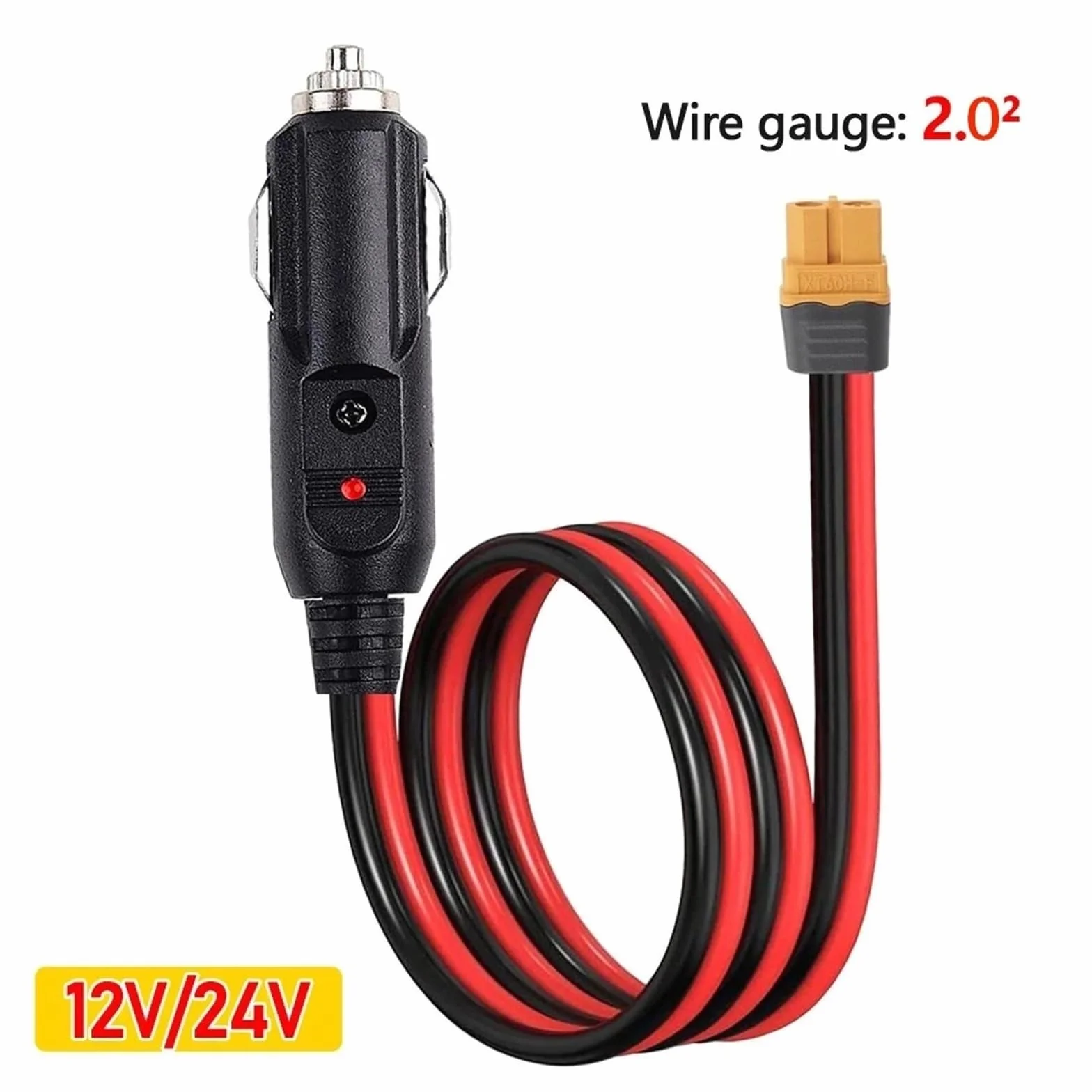 XT60 - Cable de carga para encendedor de cigarrillos de 14 AWG 12 V 24 V para estación de energía (3 m)