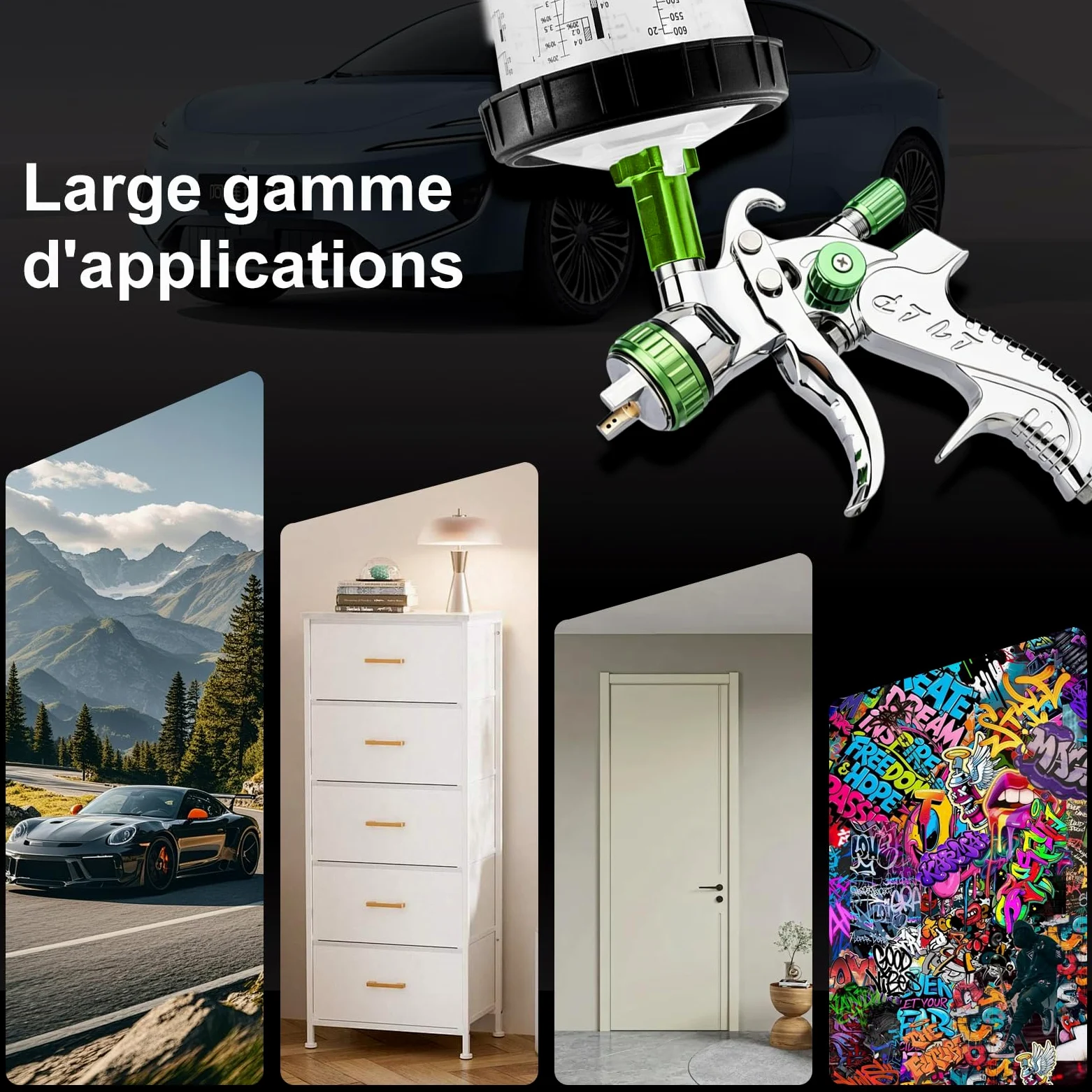 LVLP - Pistola de pulverización de Aire con 10 Tazas mezcladoras Desechables y regulador de Aire, Boquilla de 1.3/1.7/2.0 mm, Pistola de Pintura para automóviles, Pintura de casa, Muebles