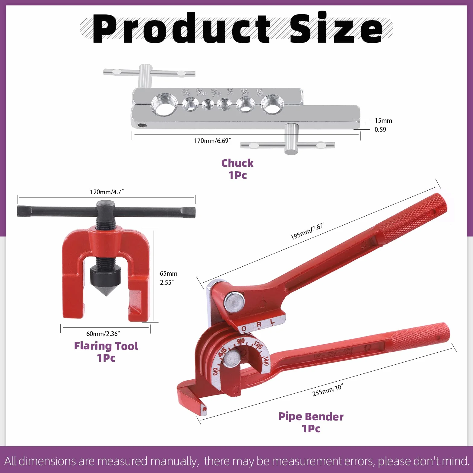 Swpeet Kit de herramientas de avellanado doble para automóvil de 3 piezas y juego surtido de curvador de tubo de 3 en 1 de 180 grados, herramientas de avellanado de línea de 5/8" 5/16" 3/16" 1/4" 3/8