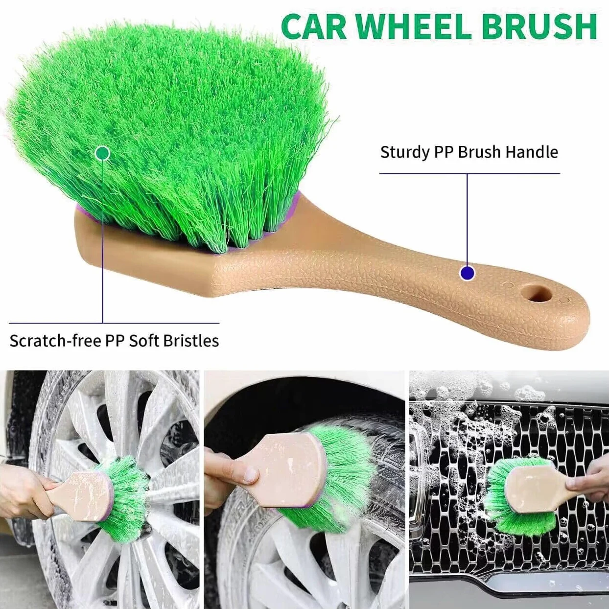 62'' Car Wash Brush with Long Handle, Scratch-Free Soft Bristles Sturdy Car Wash Mop, Complete Cleaning Brush Kit Wash Mitt Towel Windshield Squeegee Wheel Tire Brush for Car Truck RV Green
