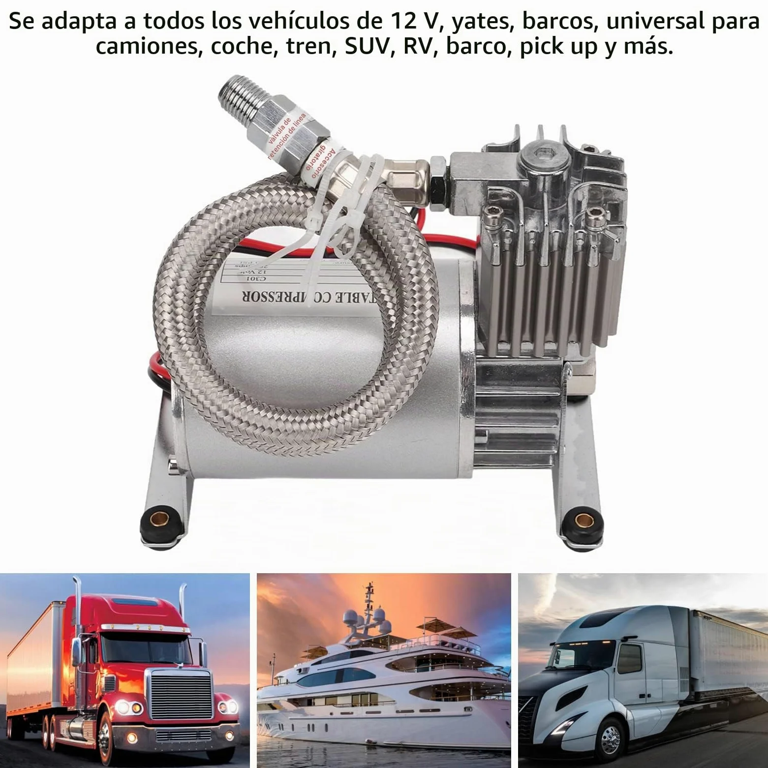 Tbest Compresor de Aire Universal, Compresor de Aire de Servicio Pesado 20a 150 PSI Metal Universal para Vehículos de 12V Yates Barcos NPT1/4