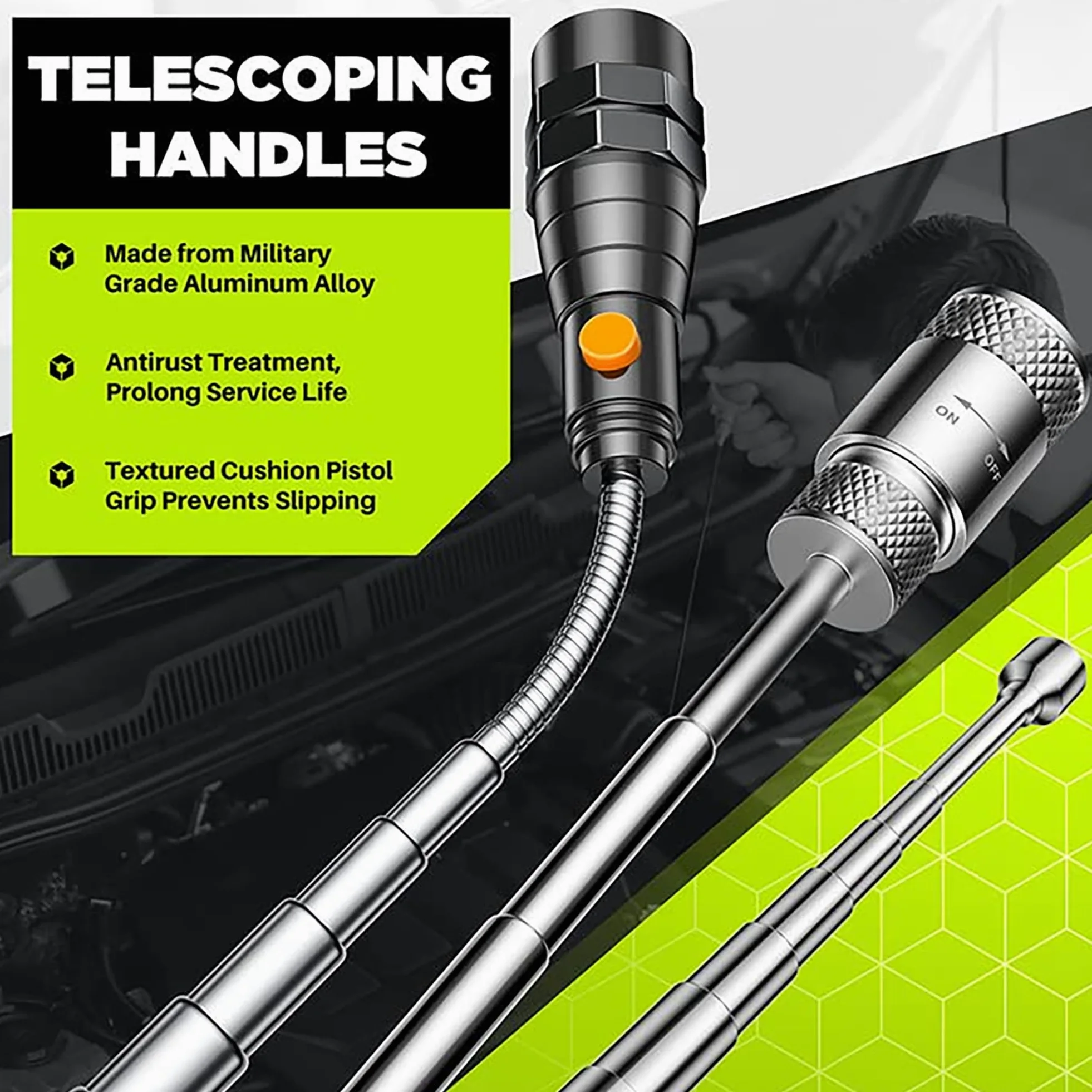 Juego de herramientas telescópicas magnéticas, espejo de inspección, linterna LED, accesorios geniales para hombres, rellenos de calcetines, regalos para papá, marido, niños, novio, barra magnética