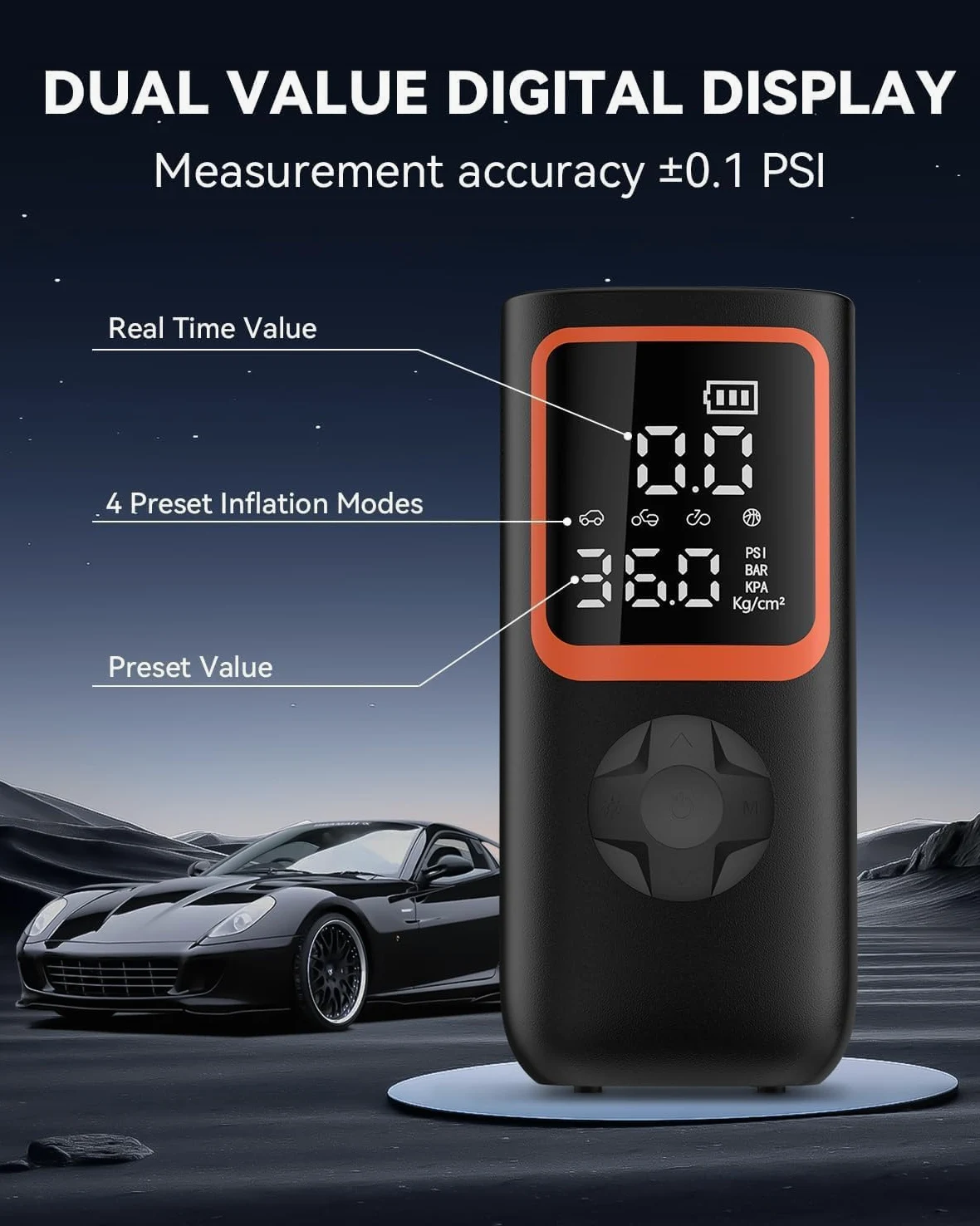 Compresor Aire Portatil- 6000mAh & 150PSI Inflador Electrico para Neumáticos de Coche con Manómetro y Luz LED, 2X Inflado Más Rápido Inflador Ruedas Coche