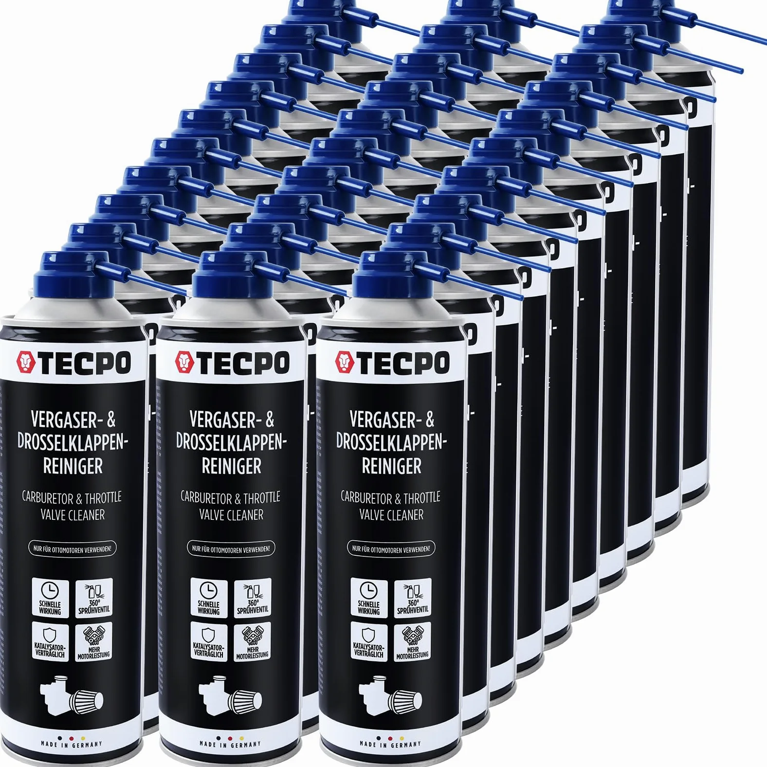 TECPO Limpiador de carburadores y válvulas de mariposa, 30 x 500 ml, disolvente AGR, limpiador de válvulas de carburador, inyectores, limpiador de boquillas, limpiador de aspiración