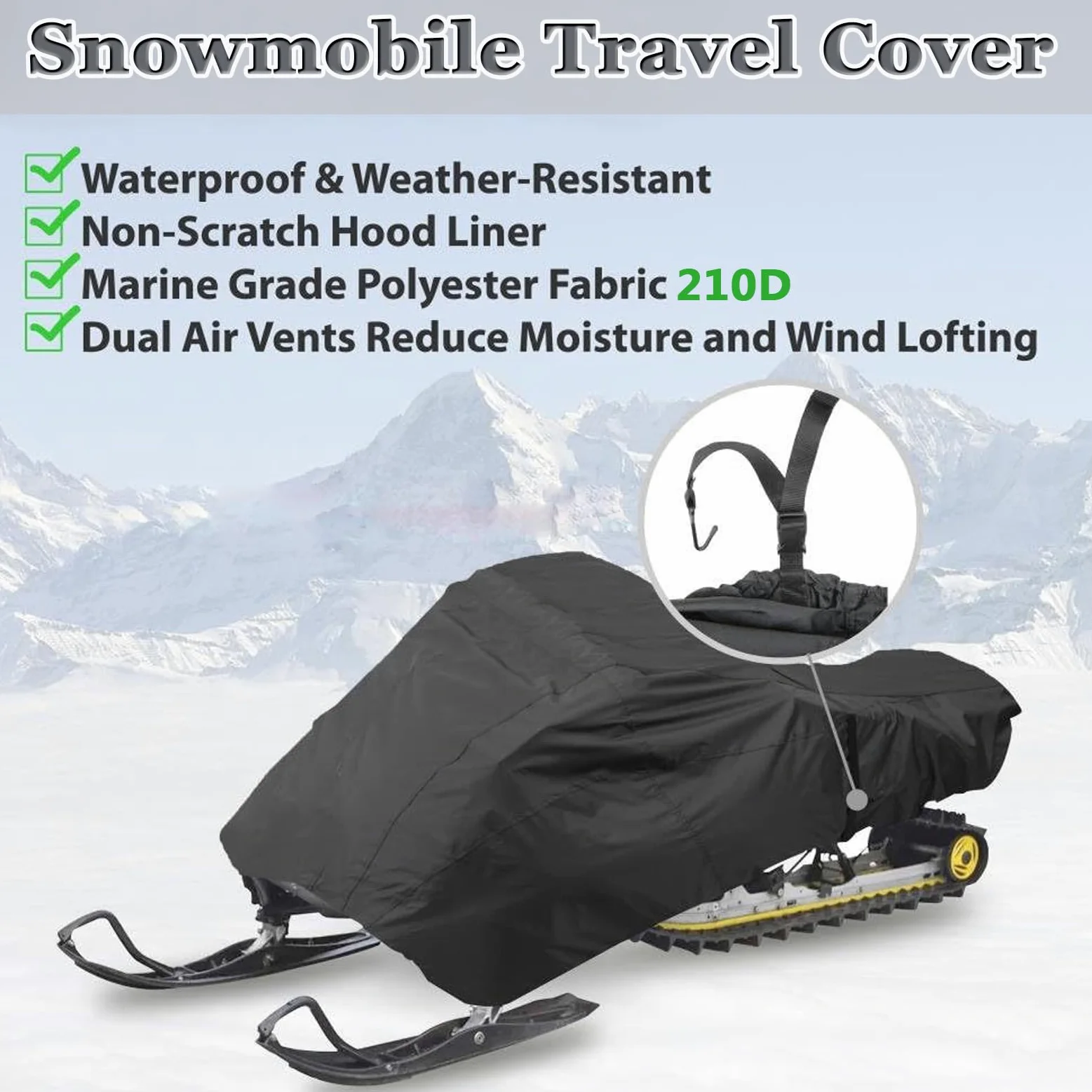 Funda Impermeable para Moto Nieve, Funda Protectora para Vehículos Trineo de Nieve de Invierno, Cubierta De Trineo para Máquina De Nieves Remolcable (Negro,368 x 130 x 121cm)