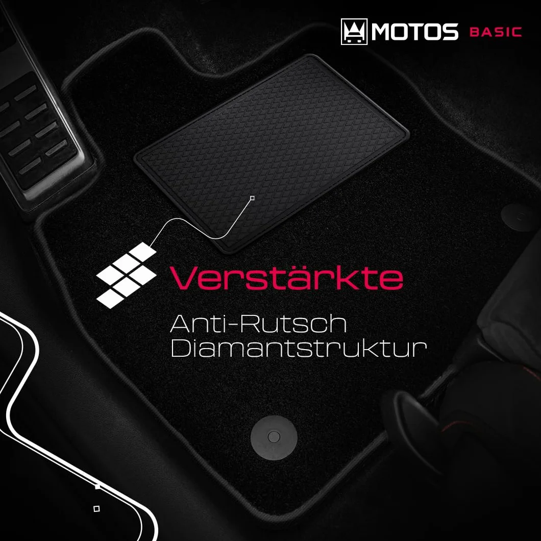 MOTOS Basic Alfombrillas coche de velours adecuado para Ford Fiesta VI 2008-2012 Fijaciones ovaladas - Basic, Material, Rojo - Experimenta un nuevo confort de conducción con un juego de alfombra de co