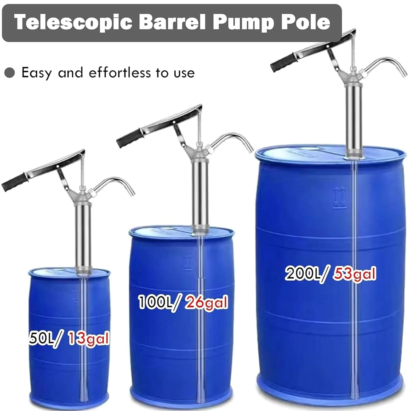 Bombas Manuales para Bidones De Aceite, Bomba De Transferencia De 5-55 Galones, Bomba De Palanca, Tubo De Succión Telescópico De 450-900 Mm, Transferencia Rápida De 28 L/min