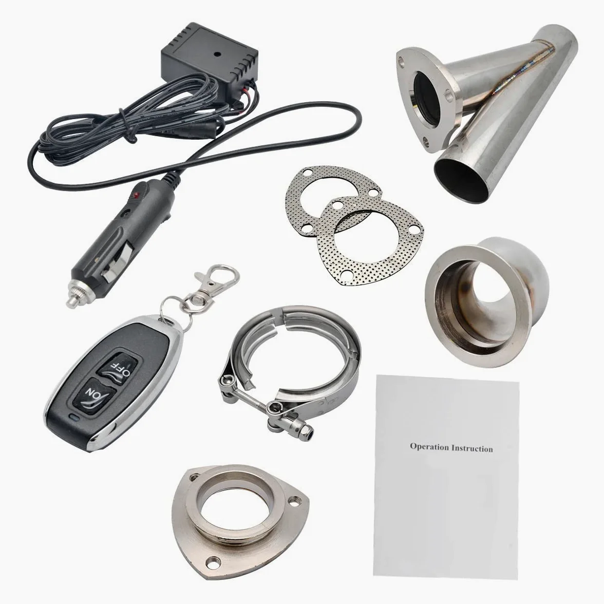 Kit de sistemas de bajada de escape eléctrico, 304 Adaptador de brida de tubo de descarga de curva en Y de acero inoxidable con control remoto inalámbrico para motor de gasolina