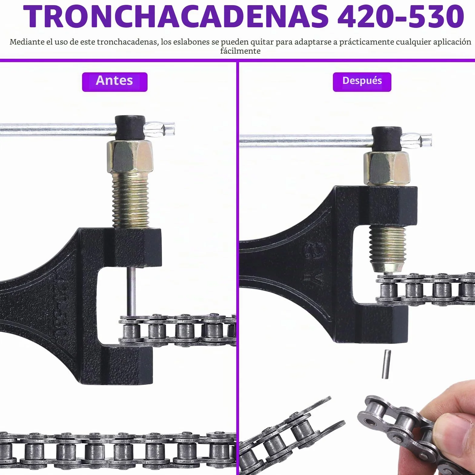 Sweet 2 cadenas 59" y 420 para motocicleta, 132 enlaces y trituradoras, juego de surtido de cadena de transmisión de acero al carbono, apto para motos 110 cc 125 cc Dirt Pit