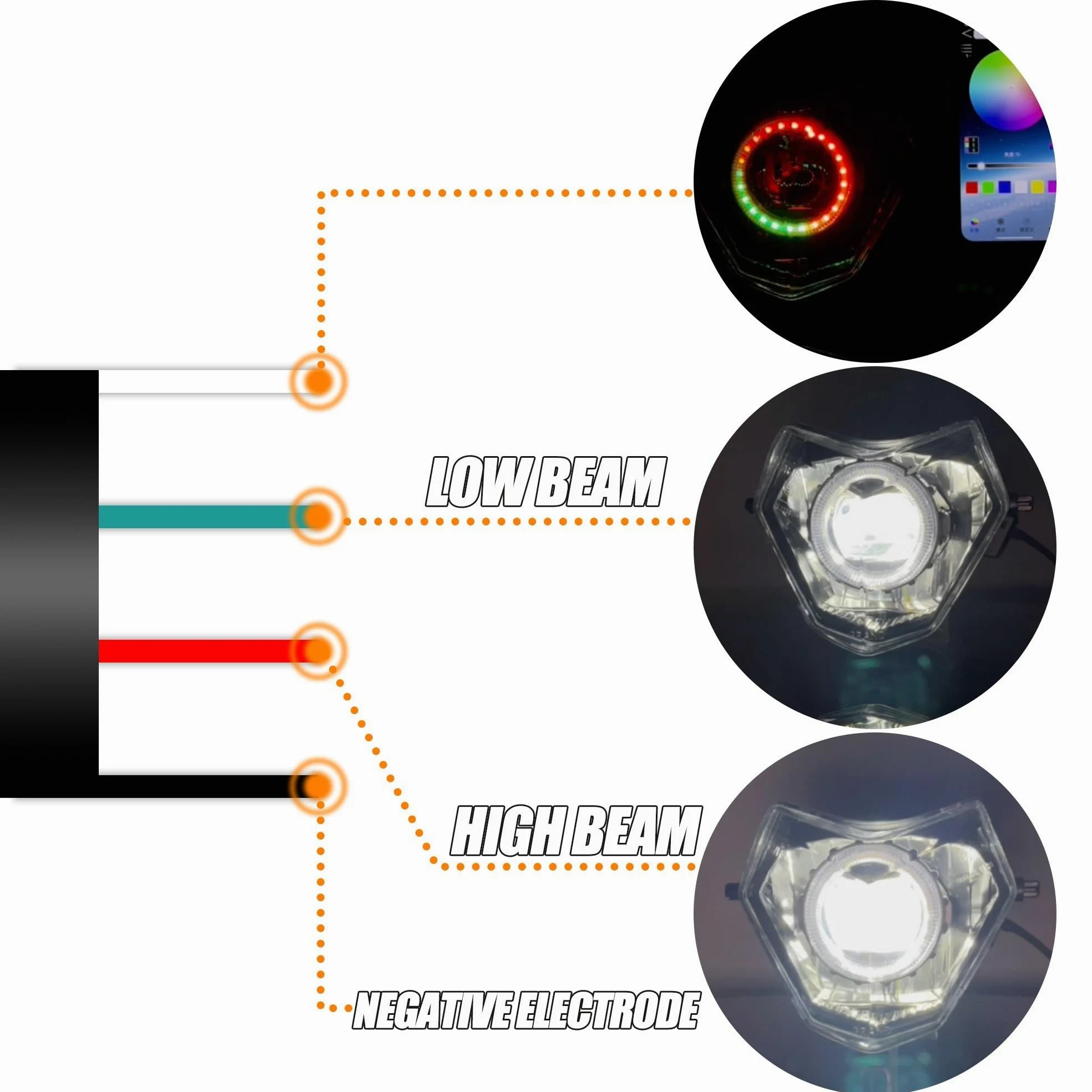 Faros Motocicleta para Faros Motocicleta para Sherco LED Antiniebla | Para faros de motocicleta Para Sherco aplicación LED Ojos de Ángel de apertura controlada por Bluetooth