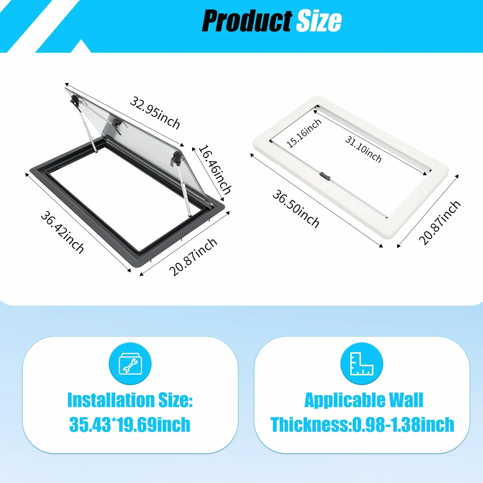 Ventana para autocaravana ACROSSPART con certificación ECE 43R, ventana abatible para camper con persiana integrada y mosquitera, ventana abatible de 70° para autocaravanas, caravanas, furgonetas (90