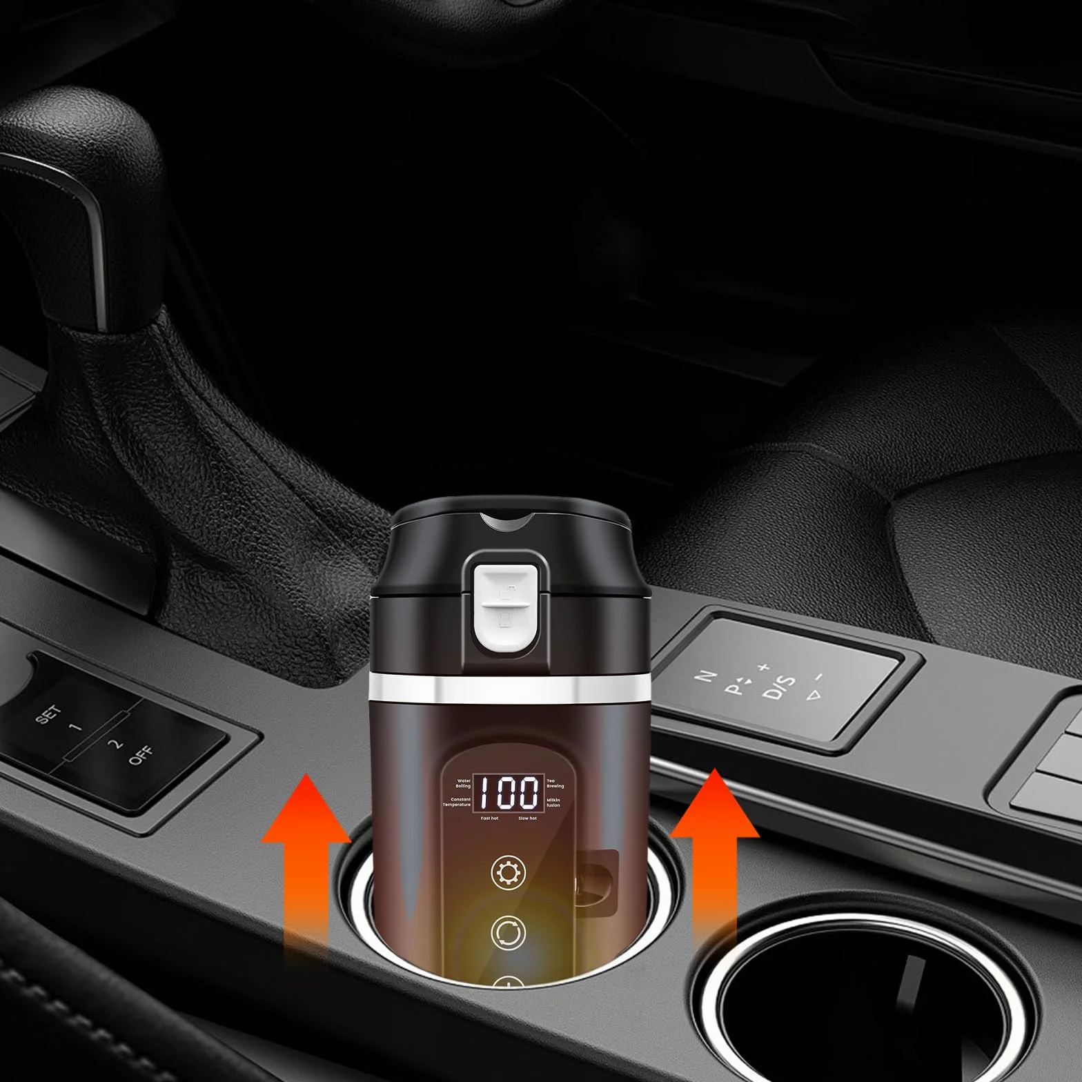PORFOYO Hervidor de agua para coche, 12 V, minihervidor de café, 500 ml, negro, hasta 100 ℃, control de temperatura variable para camiones, viajes, camping