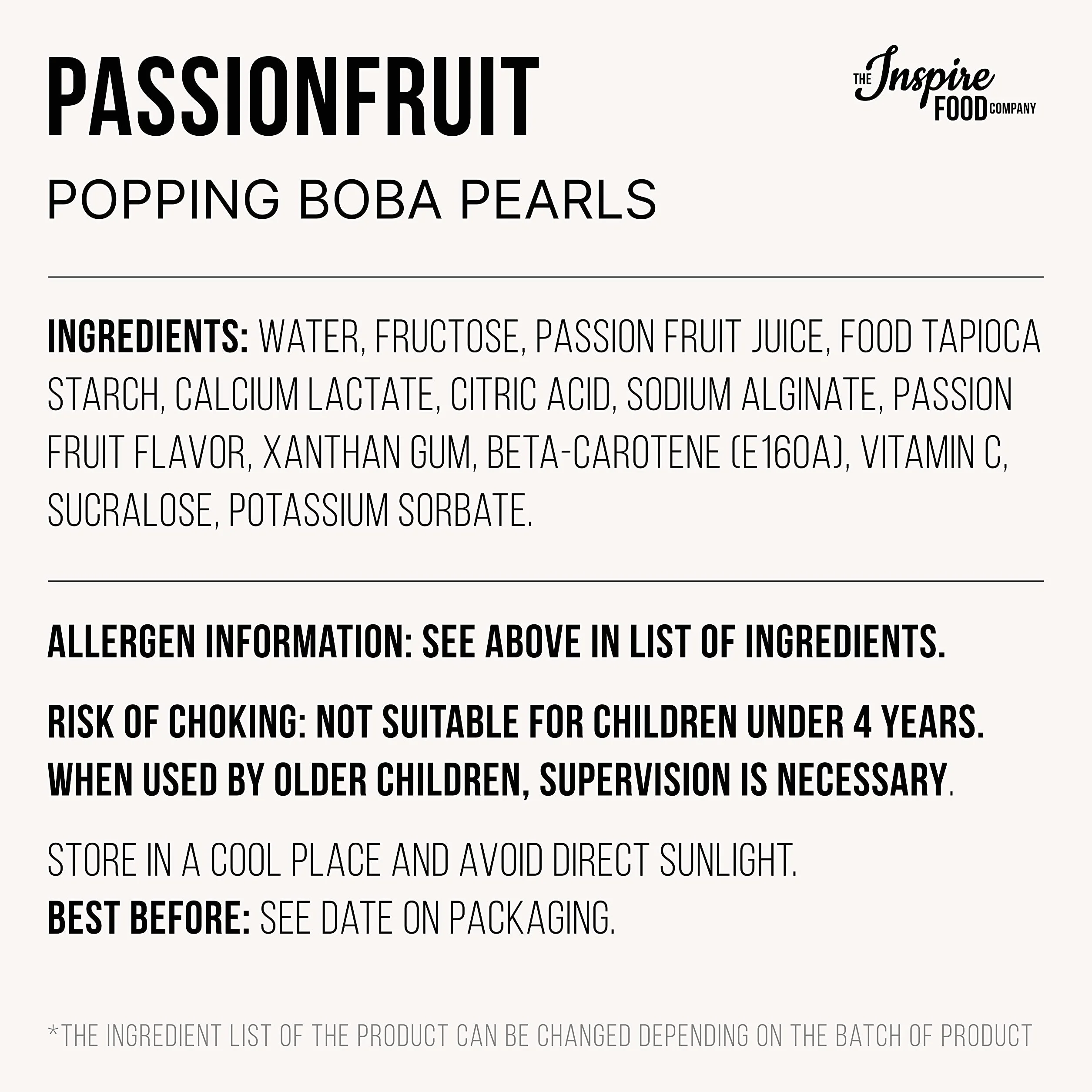 INSPIRE FOOD Perlas de Fruta Maracuyá 1 KG Popping Boba 100% vegano sin gluten