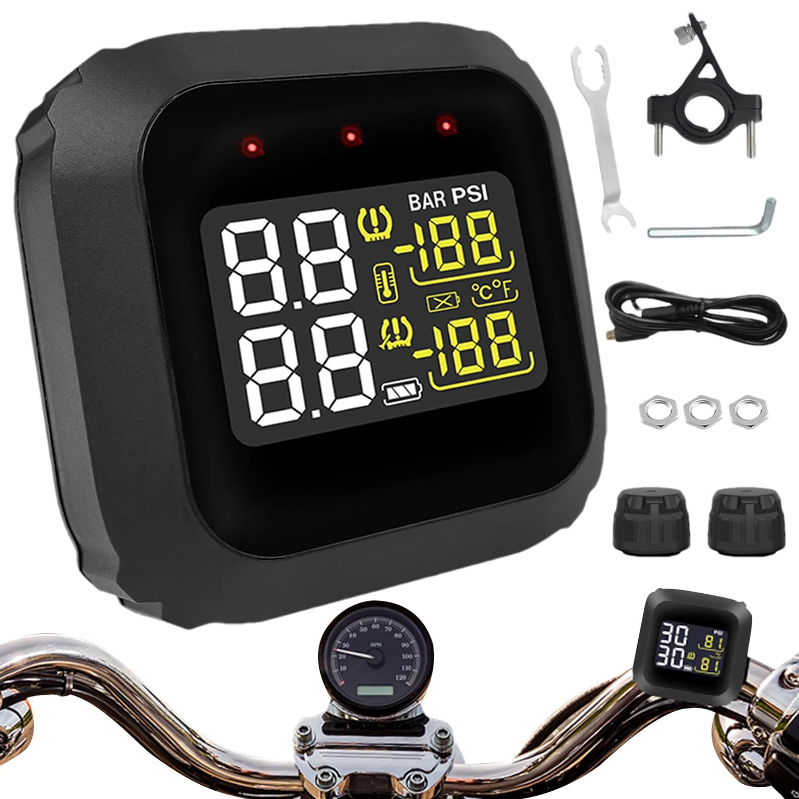 Manómetro digital de neumáticos - Monitor portátil en tiempo real, manómetro de presión de los neumáticos, para automóviles viajes por carretera reparación mantenimiento vehículo bicicleta auto camión